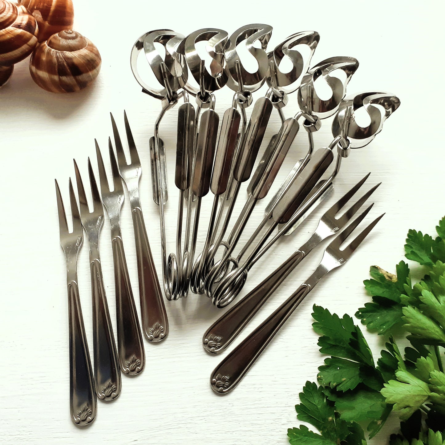 12 Piece Escargot Cutlery Set. Escargot Tongs and Forks from Tiggy & Pip - Just €90! Shop now at Tiggy and Pip