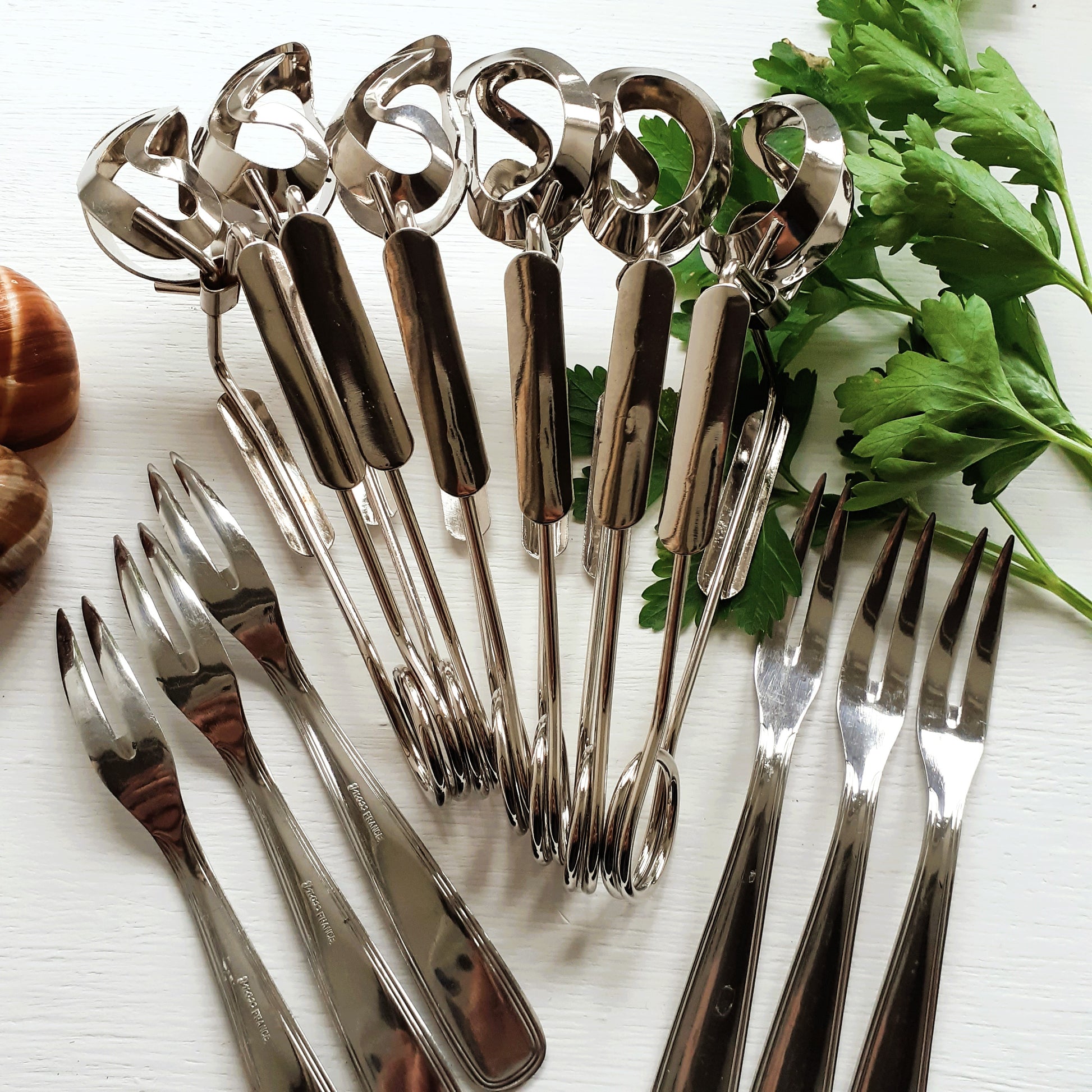 12 Piece Escargot Cutlery Set. Escargot Tongs and Forks from Tiggy & Pip - Just €90! Shop now at Tiggy and Pip