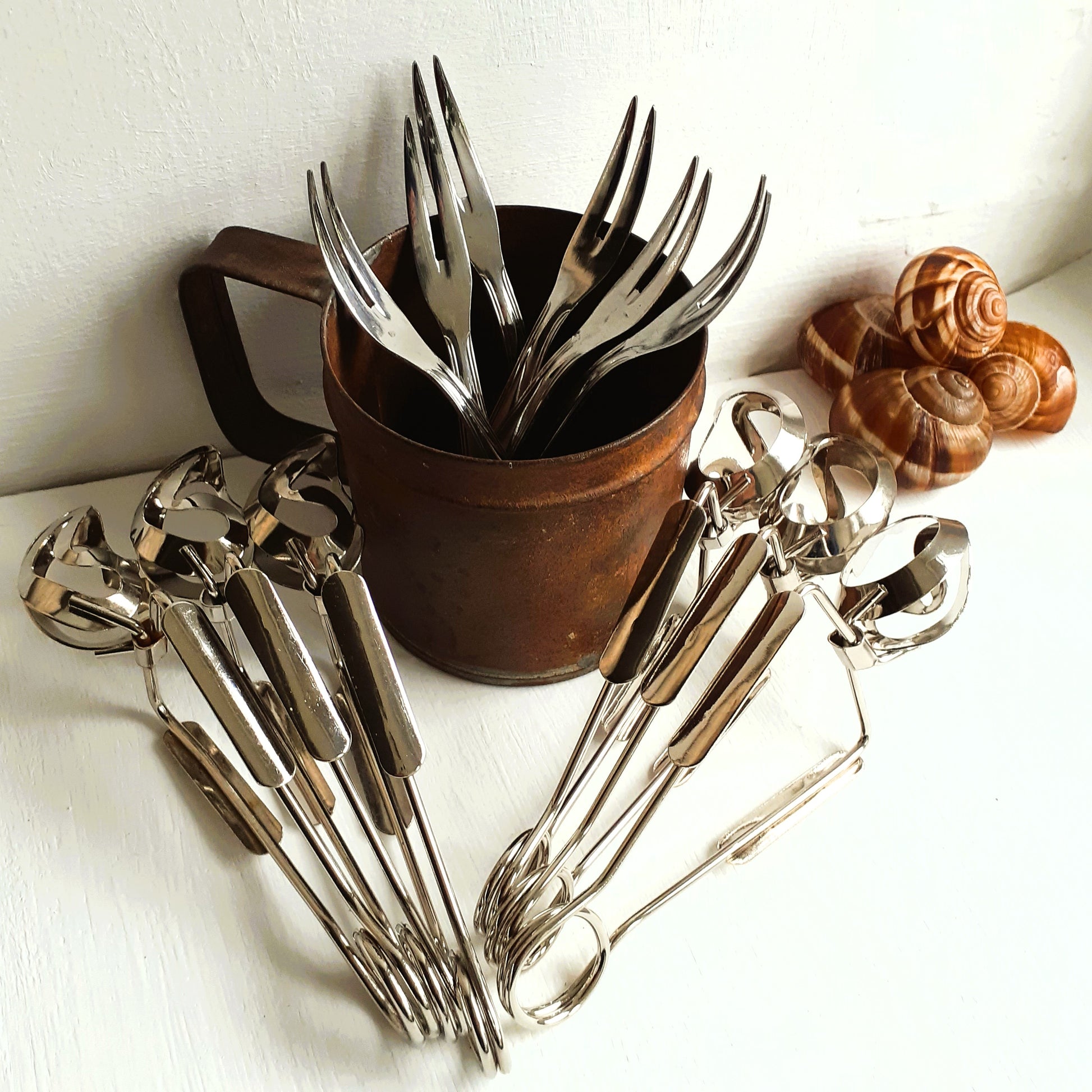 12 Piece Escargot Cutlery Set. Escargot Tongs and Forks from Tiggy & Pip - Just €90! Shop now at Tiggy and Pip