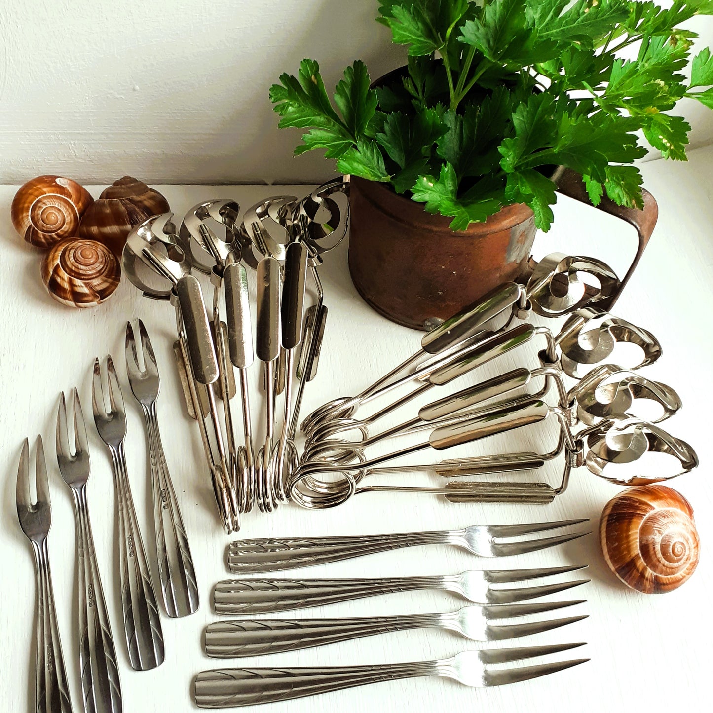 16 Piece Escargot Cutlery Set. Escargot Tongs and Forks from Tiggy & Pip - Just €120! Shop now at Tiggy and Pip