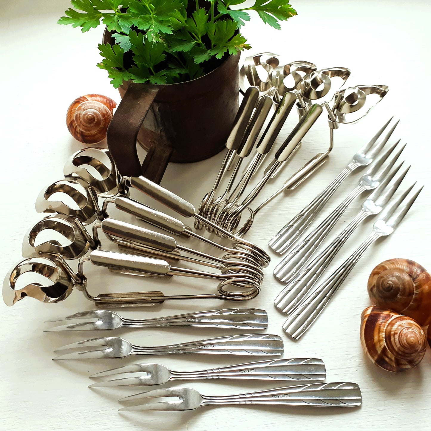 16 Piece Escargot Cutlery Set. Escargot Tongs and Forks from Tiggy & Pip - Just €120! Shop now at Tiggy and Pip