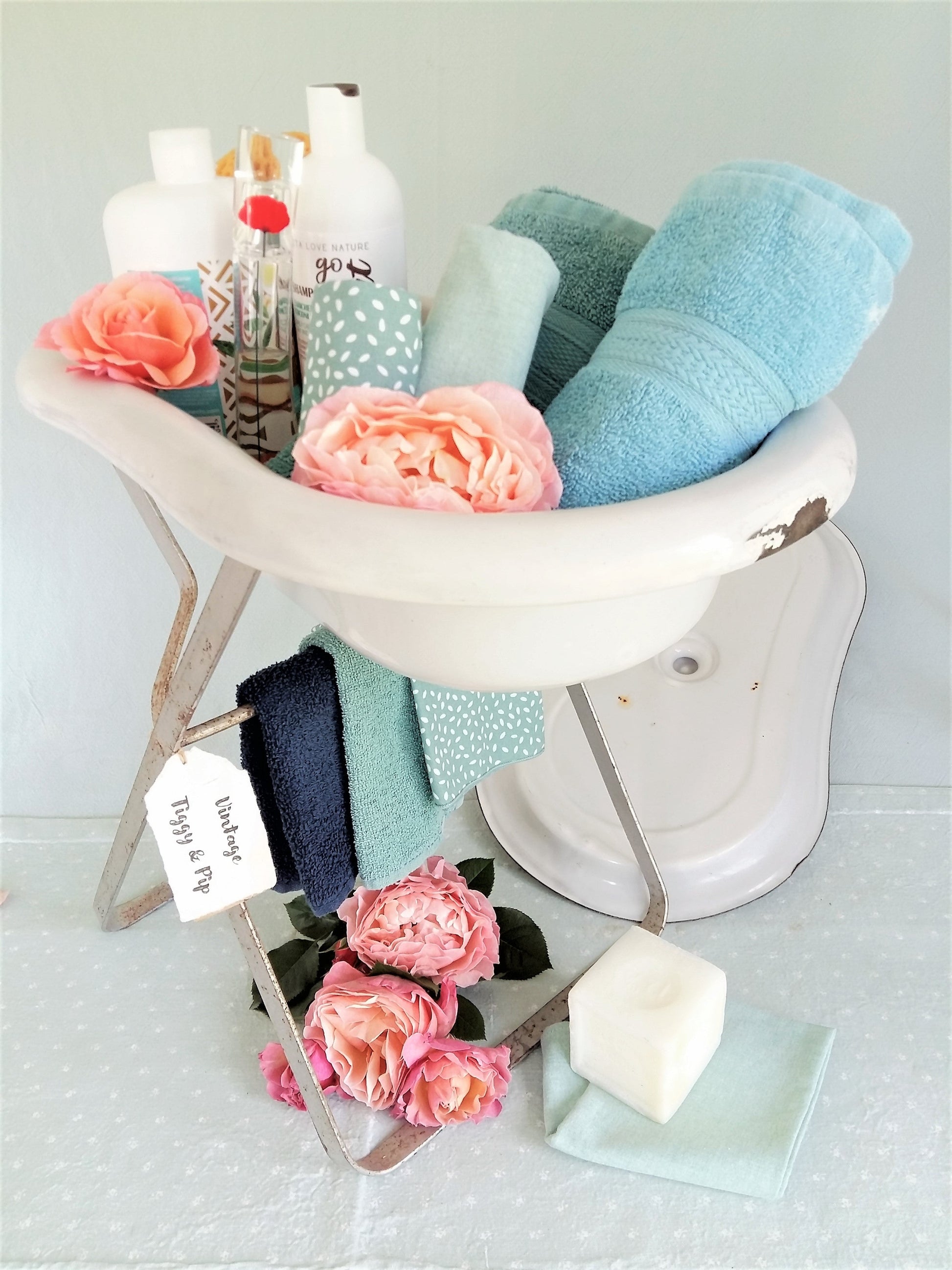 Enamel Baby Bath Tub with Lid, on Stand. from Tiggy & Pip - Just €260! Shop now at Tiggy and Pip