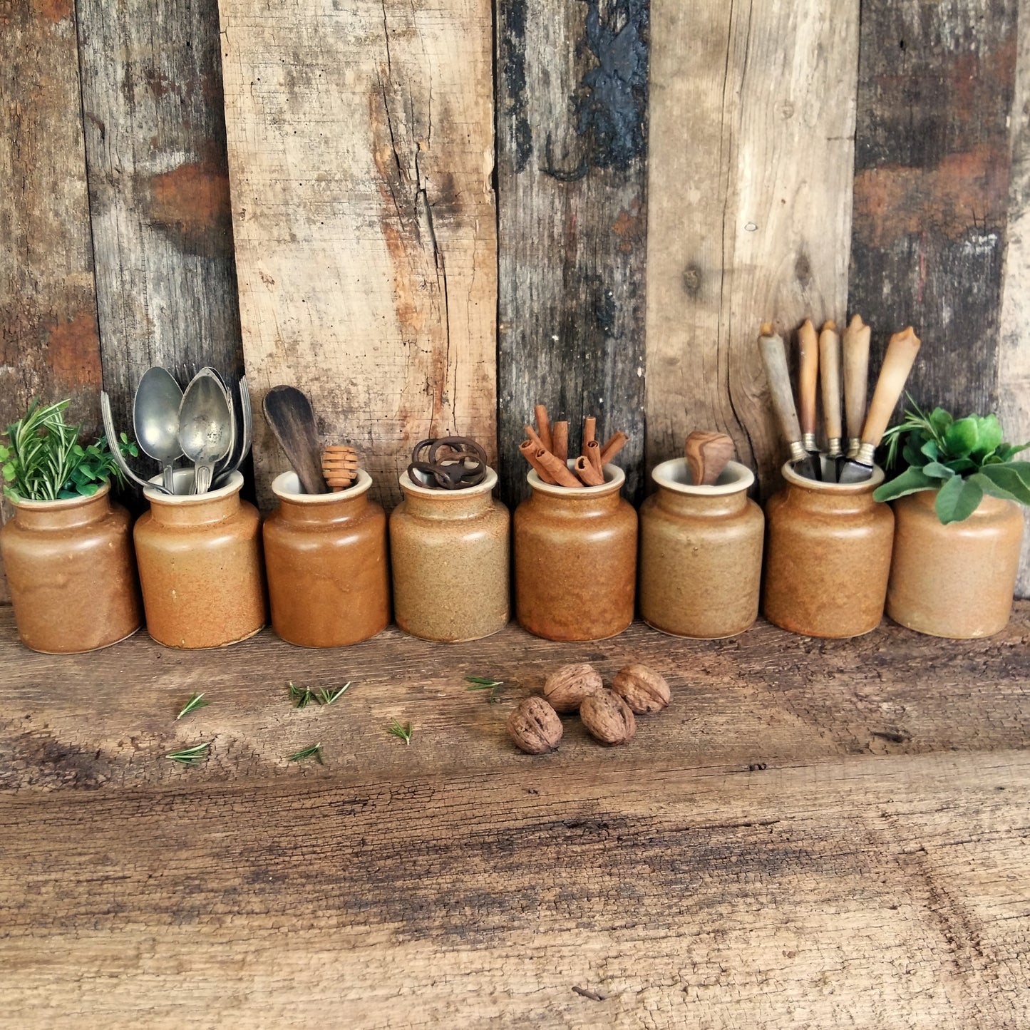 Set of 8 Rustic Stoneware Mustard Crocks from Tiggy & Pip - Just €192! Shop now at Tiggy and Pip