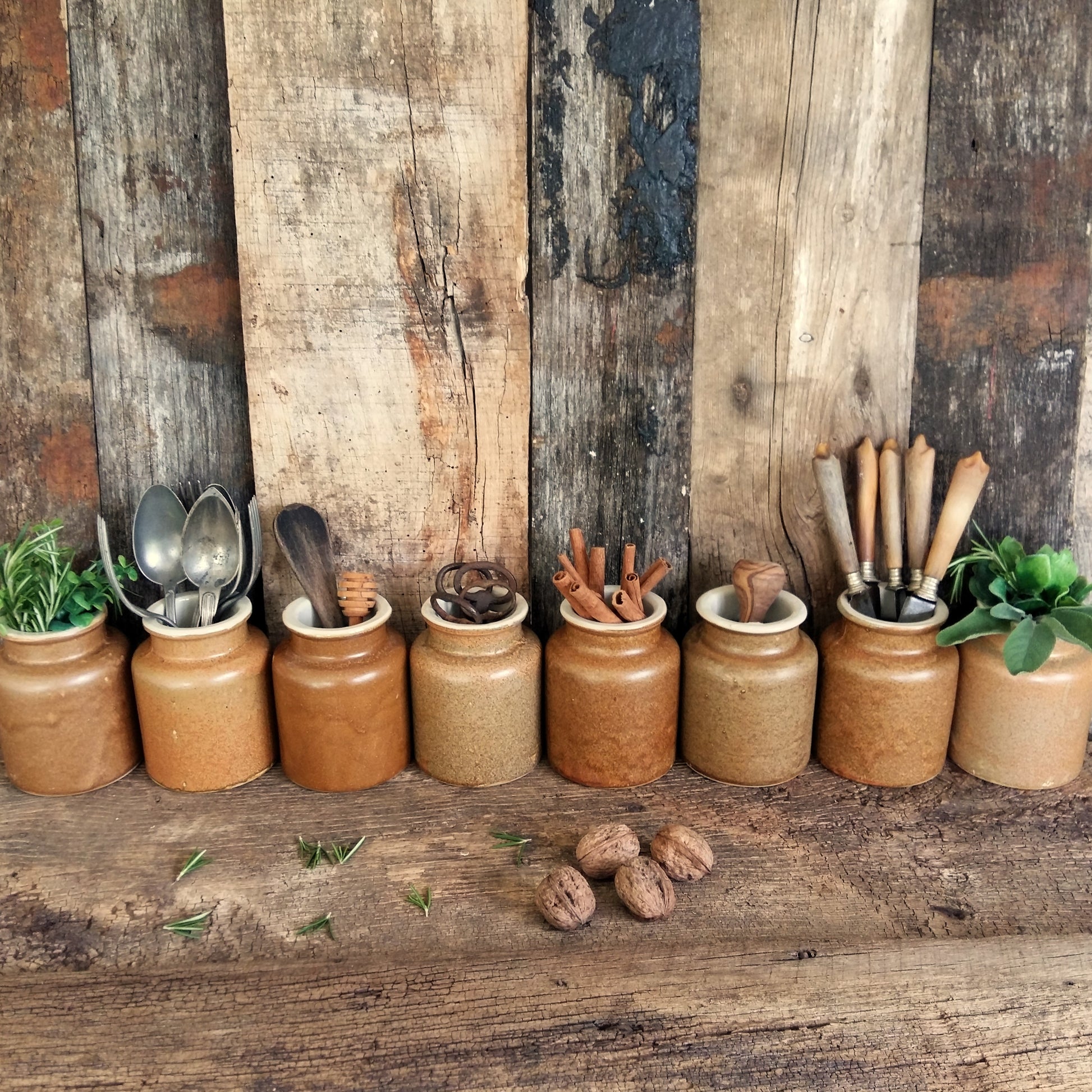 Set of 8 Rustic Stoneware Mustard Crocks from Tiggy & Pip - Just €192! Shop now at Tiggy and Pip