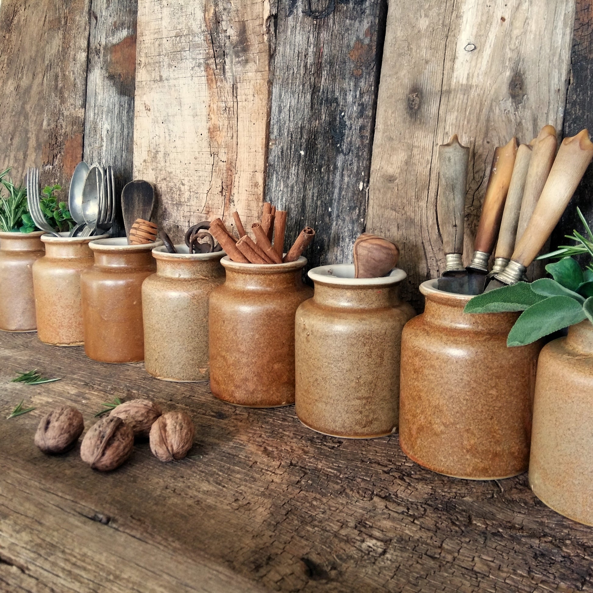 Set of 8 Rustic Stoneware Mustard Crocks from Tiggy & Pip - Just €192! Shop now at Tiggy and Pip