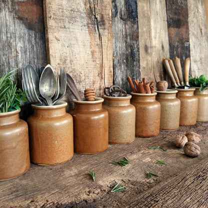 Set of 8 Rustic Stoneware Mustard Crocks from Tiggy & Pip - Just €192! Shop now at Tiggy and Pip