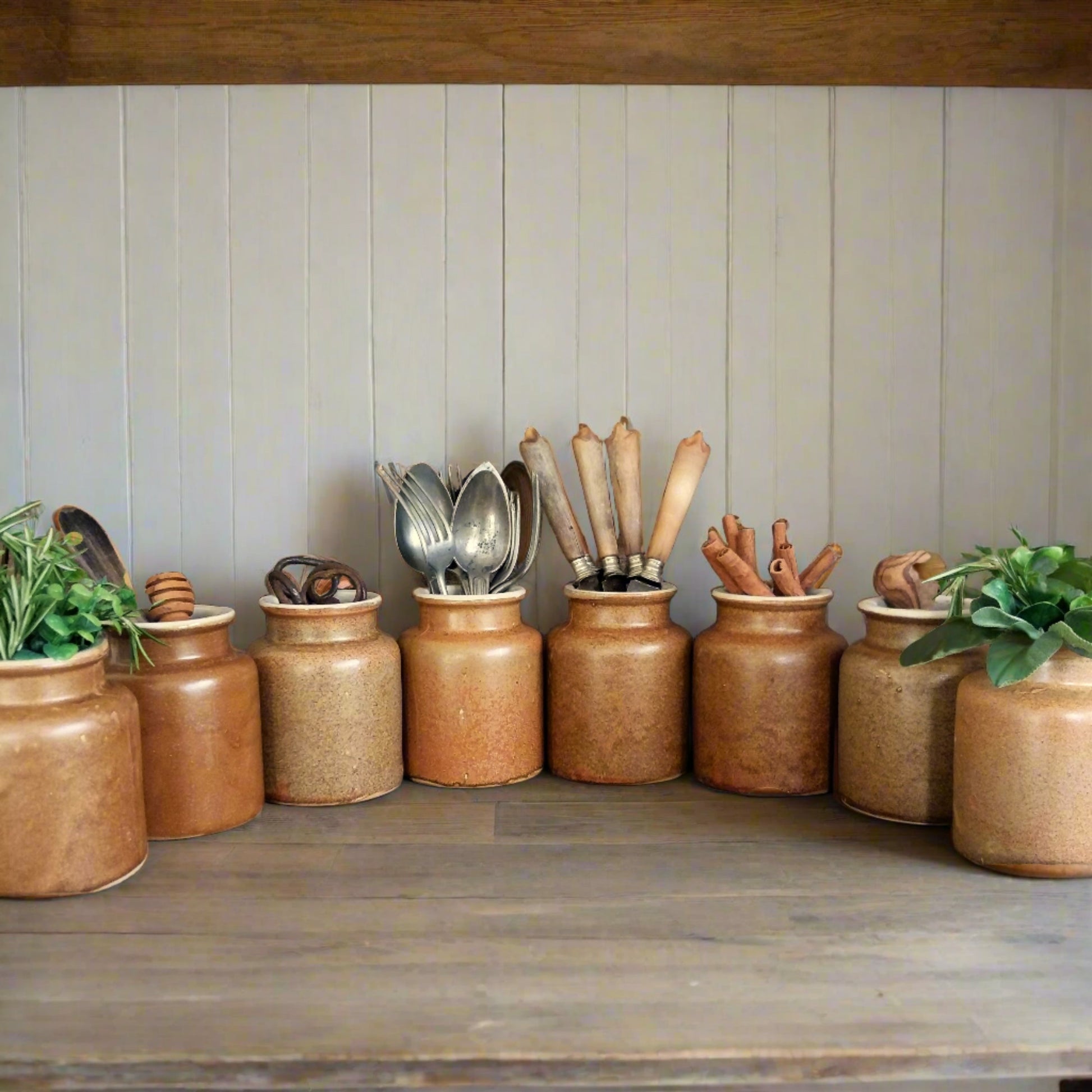 Set of 8 Rustic Stoneware Mustard Crocks from Tiggy & Pip - Just €192! Shop now at Tiggy and Pip