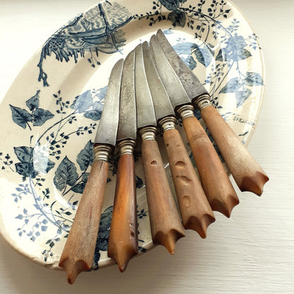 Six antique knives, with antler handles, circa 1910s from Tiggy & Pip - Just €60! Shop now at Tiggy and Pip