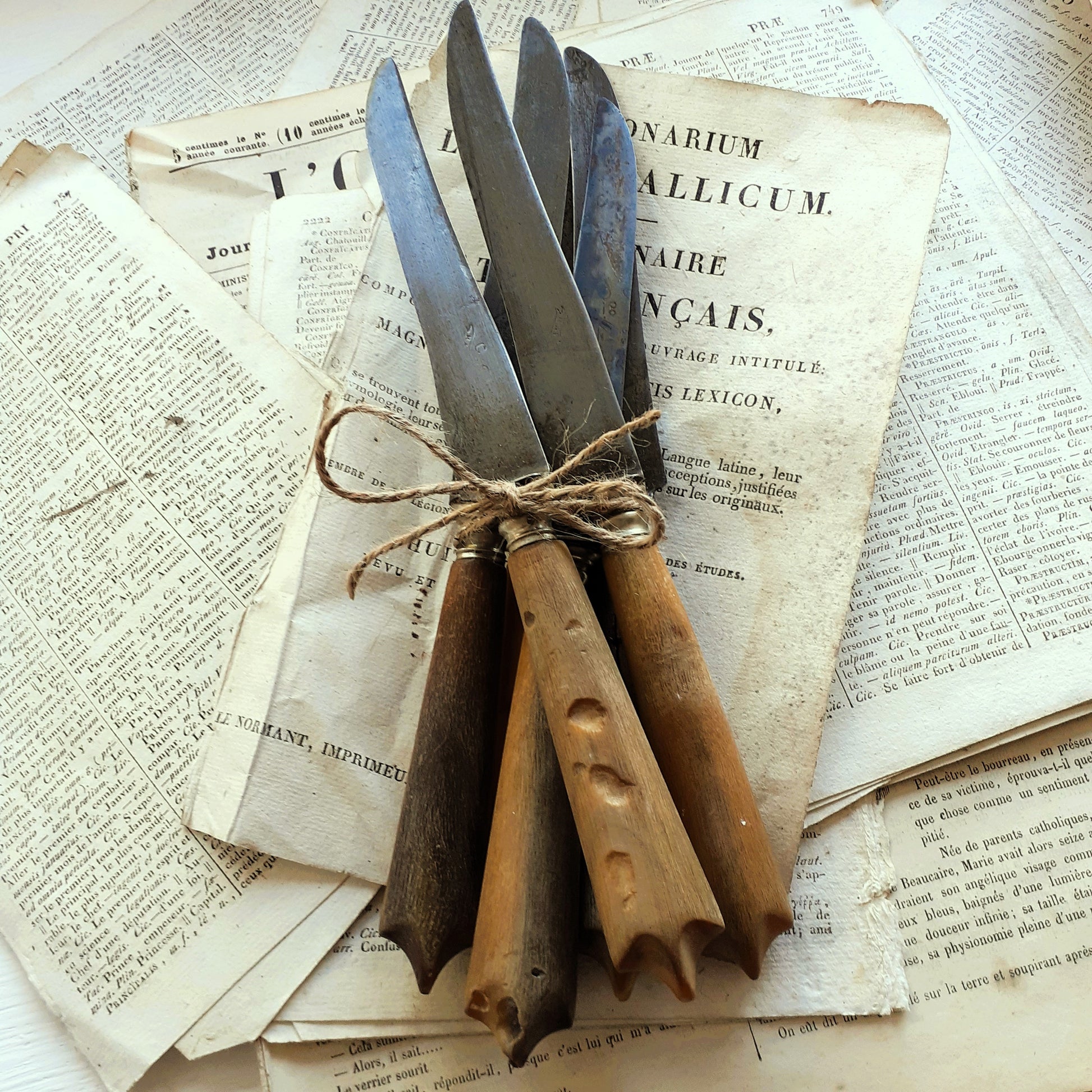 Six antique knives, with antler handles, circa 1910s from Tiggy & Pip - Just €60! Shop now at Tiggy and Pip