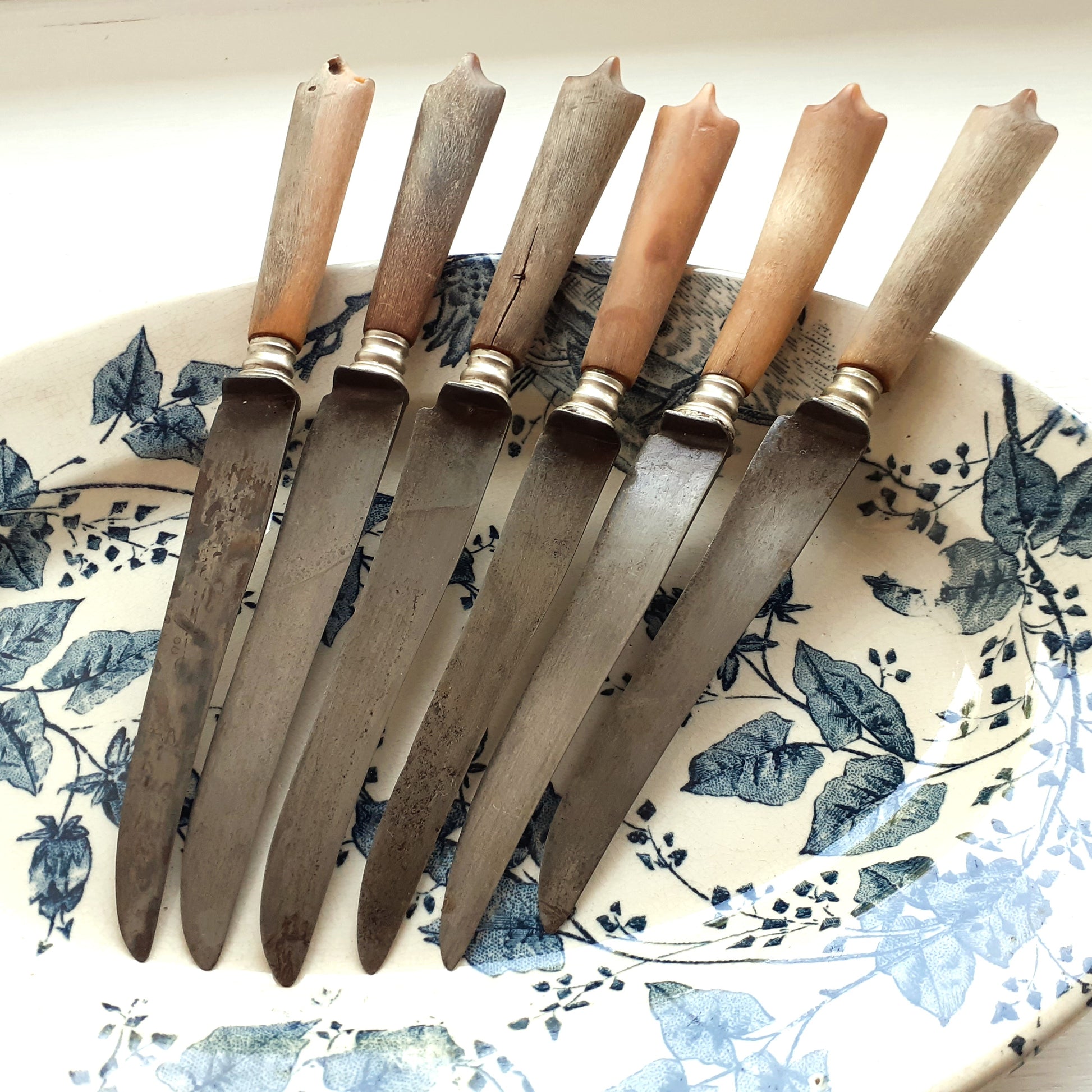 Six antique knives, with antler handles, circa 1910s from Tiggy & Pip - Just €60! Shop now at Tiggy and Pip