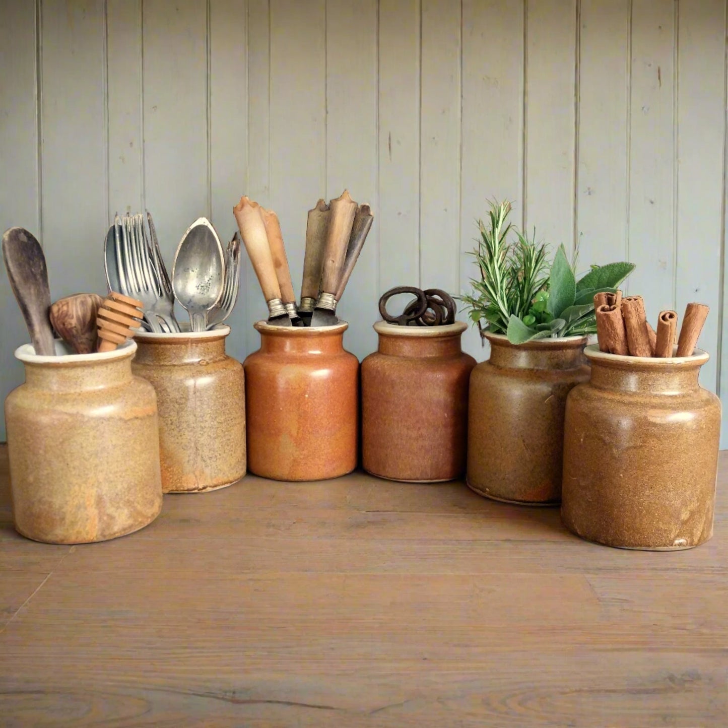 6 Stoneware Mustard Crocks. from Tiggy & Pip - Just €144! Shop now at Tiggy and Pip