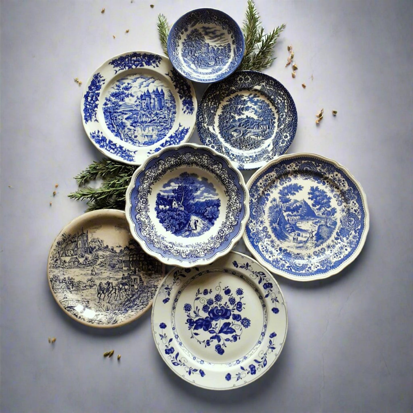 SEVEN Mix and Match Blue and White China Plates/Dishes from Tiggy & Pip - Just €168! Shop now at Tiggy and Pip