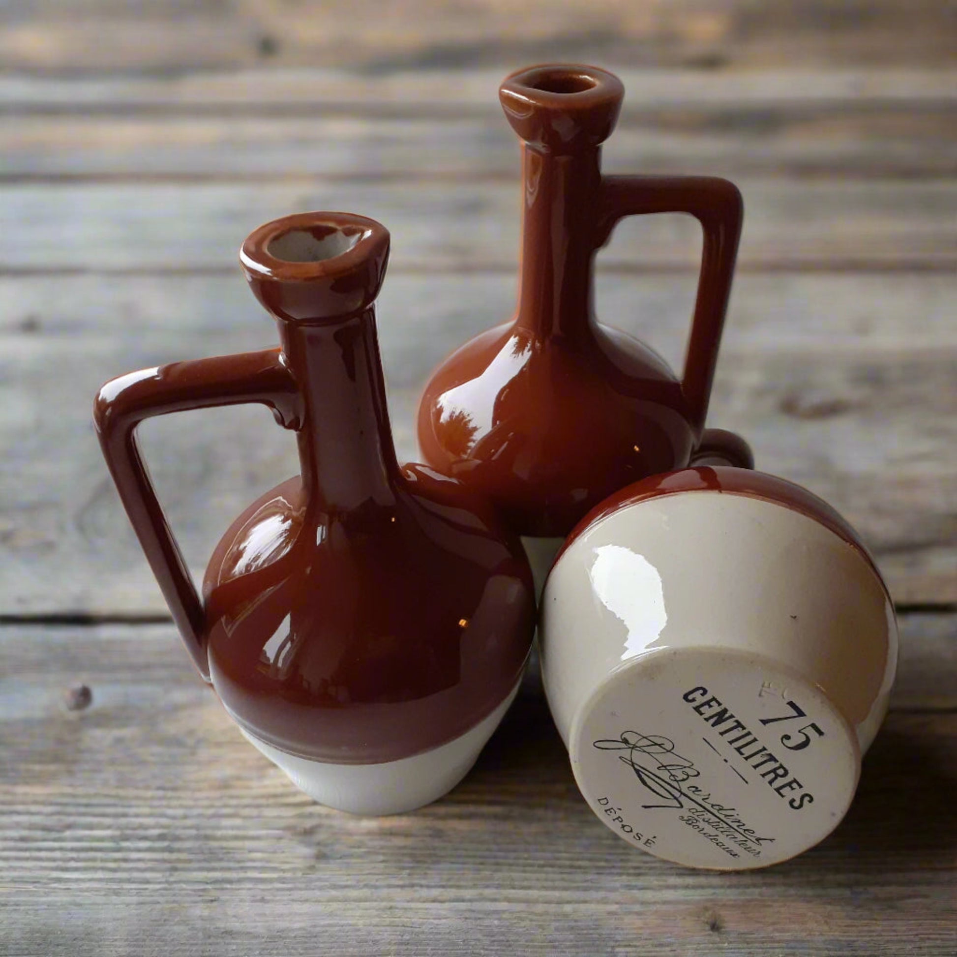 THREE Earthenware Pitchers. "P. Bardinet 100/75cl Distillateur Bordeaux Déposé". from Tiggy and Pip - Just €89! Shop now at Tiggy and Pip