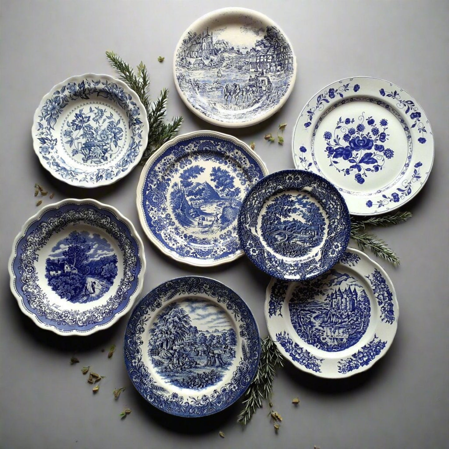 EIGHT Mix and Match Blue and White China Plates/Dishes from Tiggy & Pip - Just €199! Shop now at Tiggy and Pip