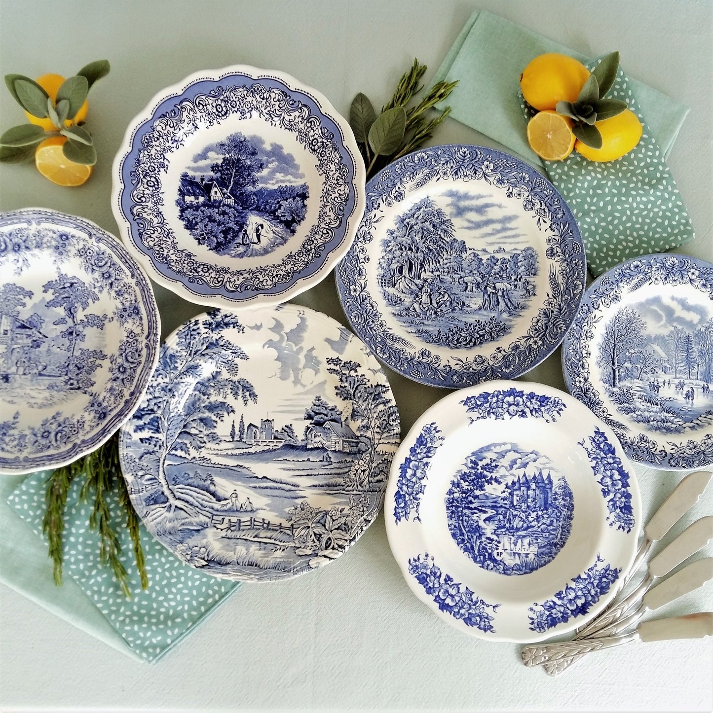 SIX Mismatched Transferware Plates from Tiggy & Pip - Just €149! Shop now at Tiggy and Pip