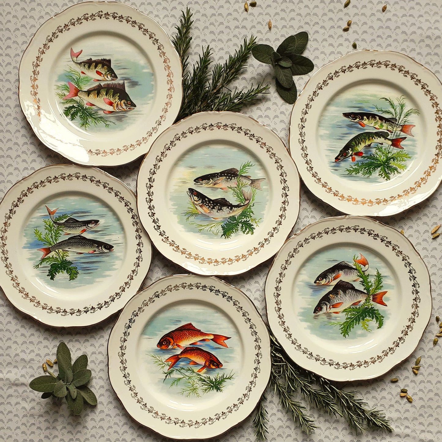 Six 1960s, French, Digoin Porcelain, Fish Plates from Tiggy & Pip - Just €168! Shop now at Tiggy and Pip