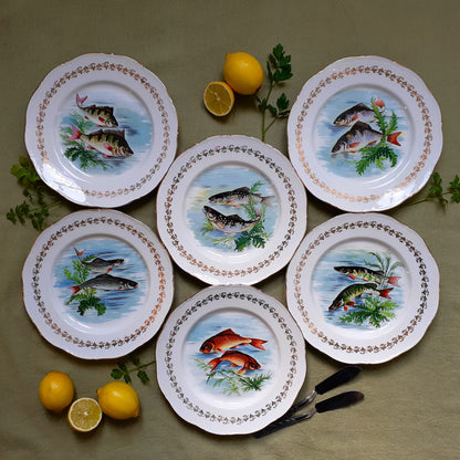 Six 1960s, French, Digoin Porcelain, Fish Plates from Tiggy & Pip - Just €168! Shop now at Tiggy and Pip