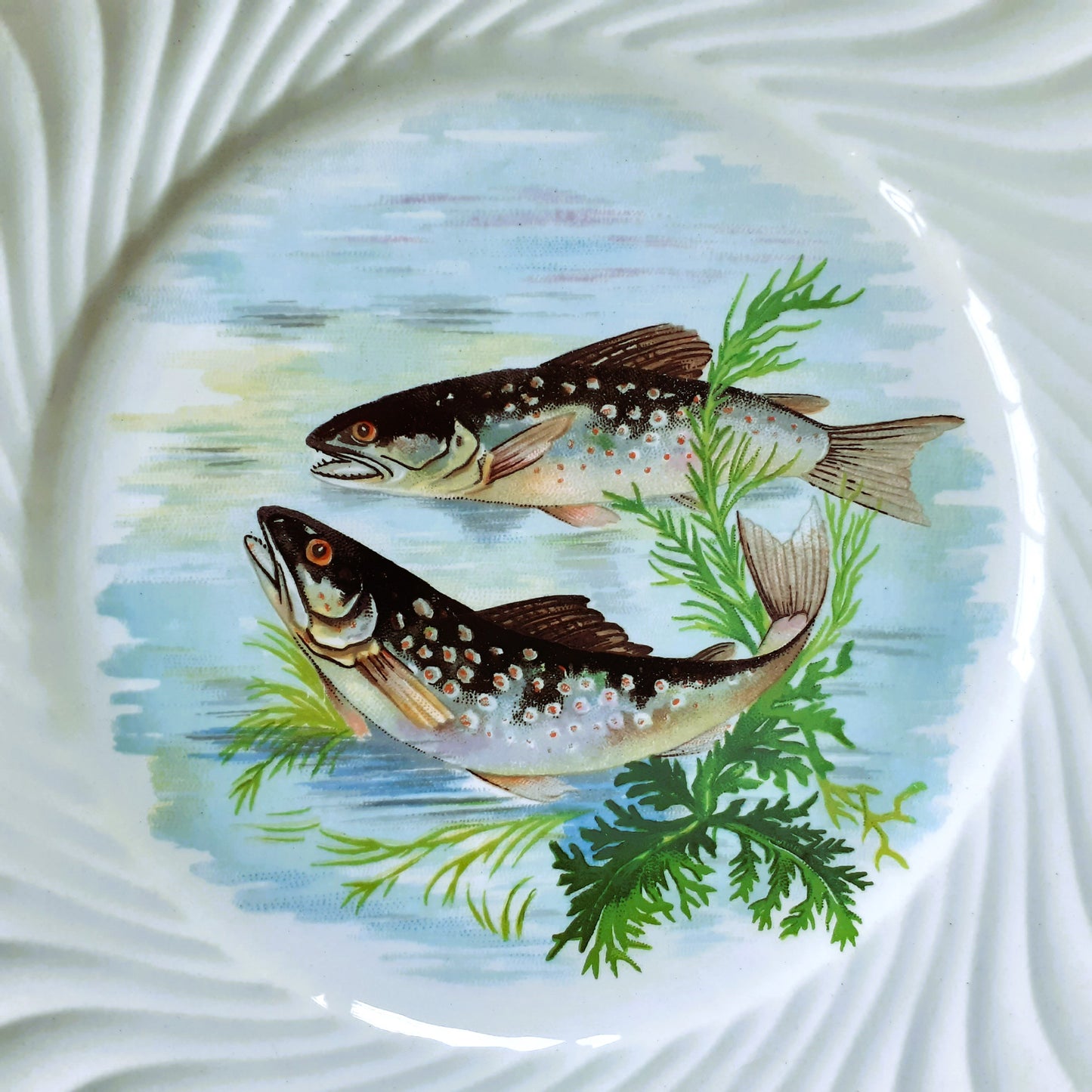 Eight 1950s French Fish Plates from Tiggy & Pip - Just €199! Shop now at Tiggy and Pip