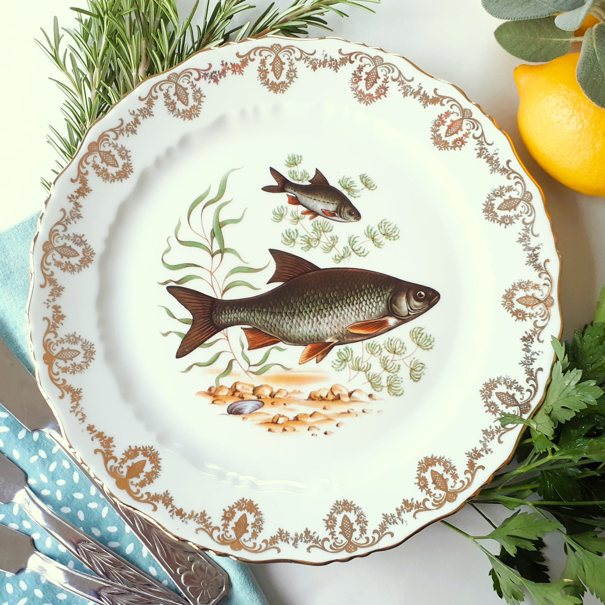 Set of Five French Porcelain Fish Plates from Tiggy & Pip - Just €140! Shop now at Tiggy and Pip