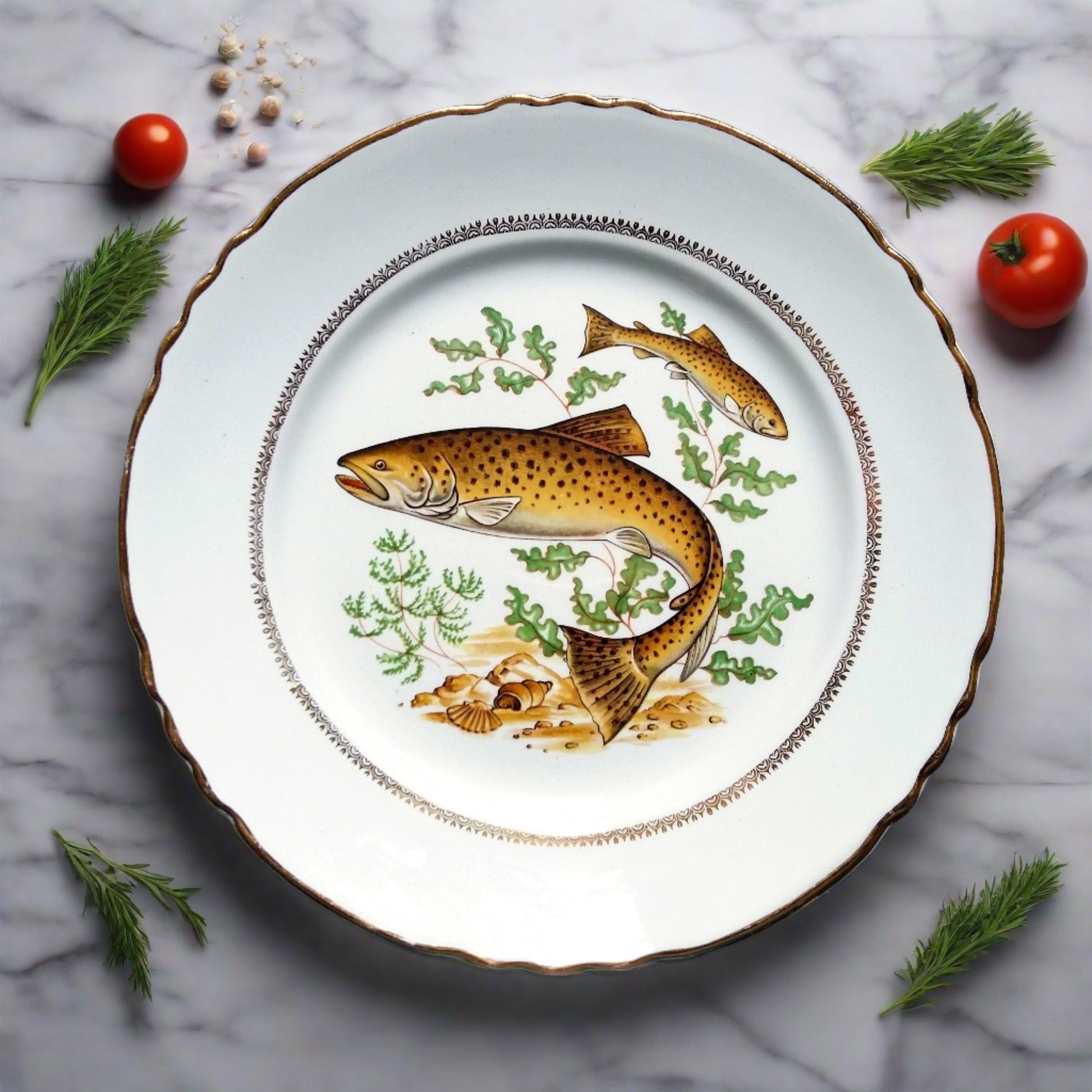 Six Vintage Fish Plates by Moulin des Loups from Tiggy and Pip - Just €168! Shop now at Tiggy and Pip