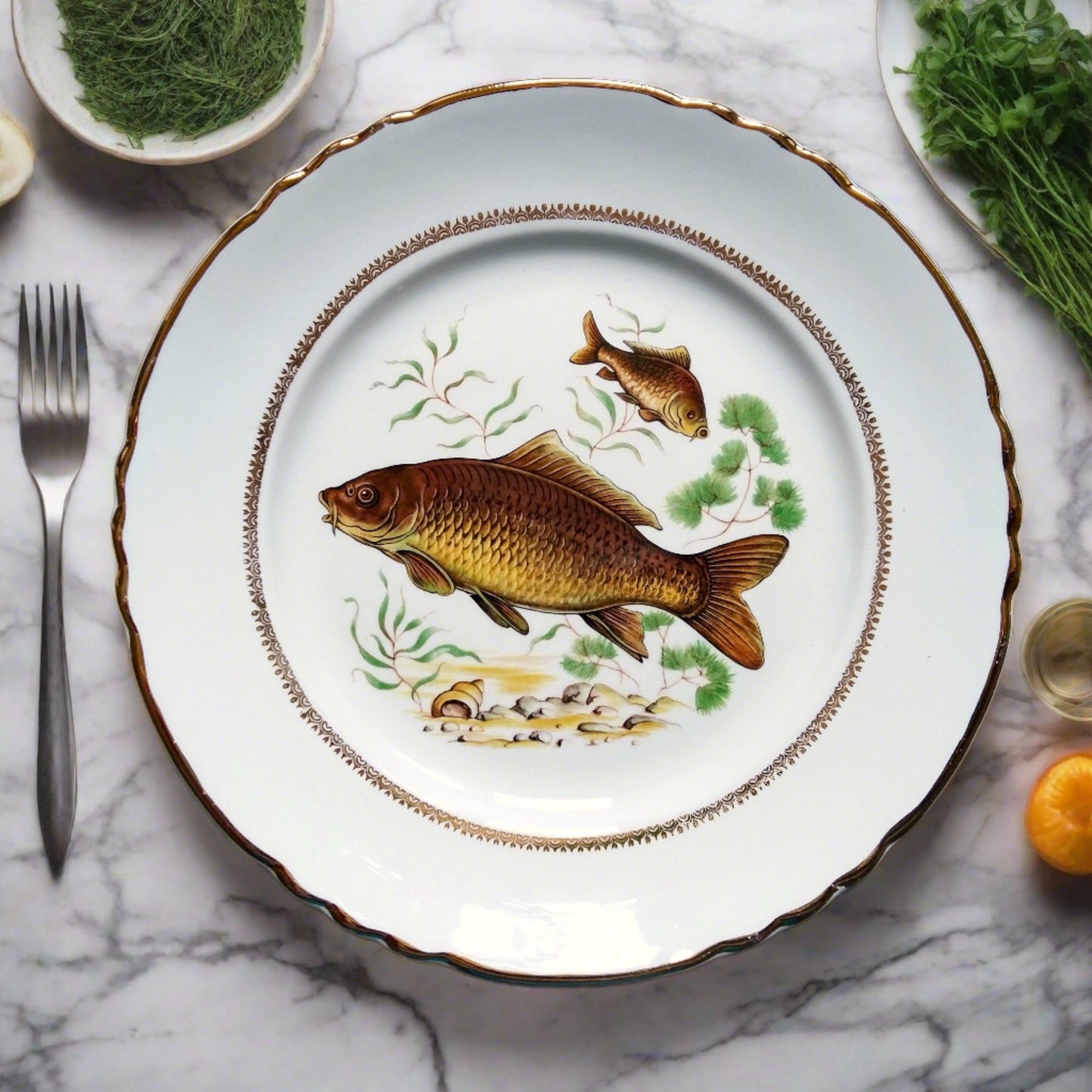 Six Vintage Fish Plates by Moulin des Loups from Tiggy and Pip - Just €168! Shop now at Tiggy and Pip