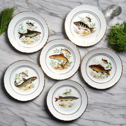 Six Vintage Fish Plates by Moulin des Loups from Tiggy and Pip - Just €168! Shop now at Tiggy and Pip