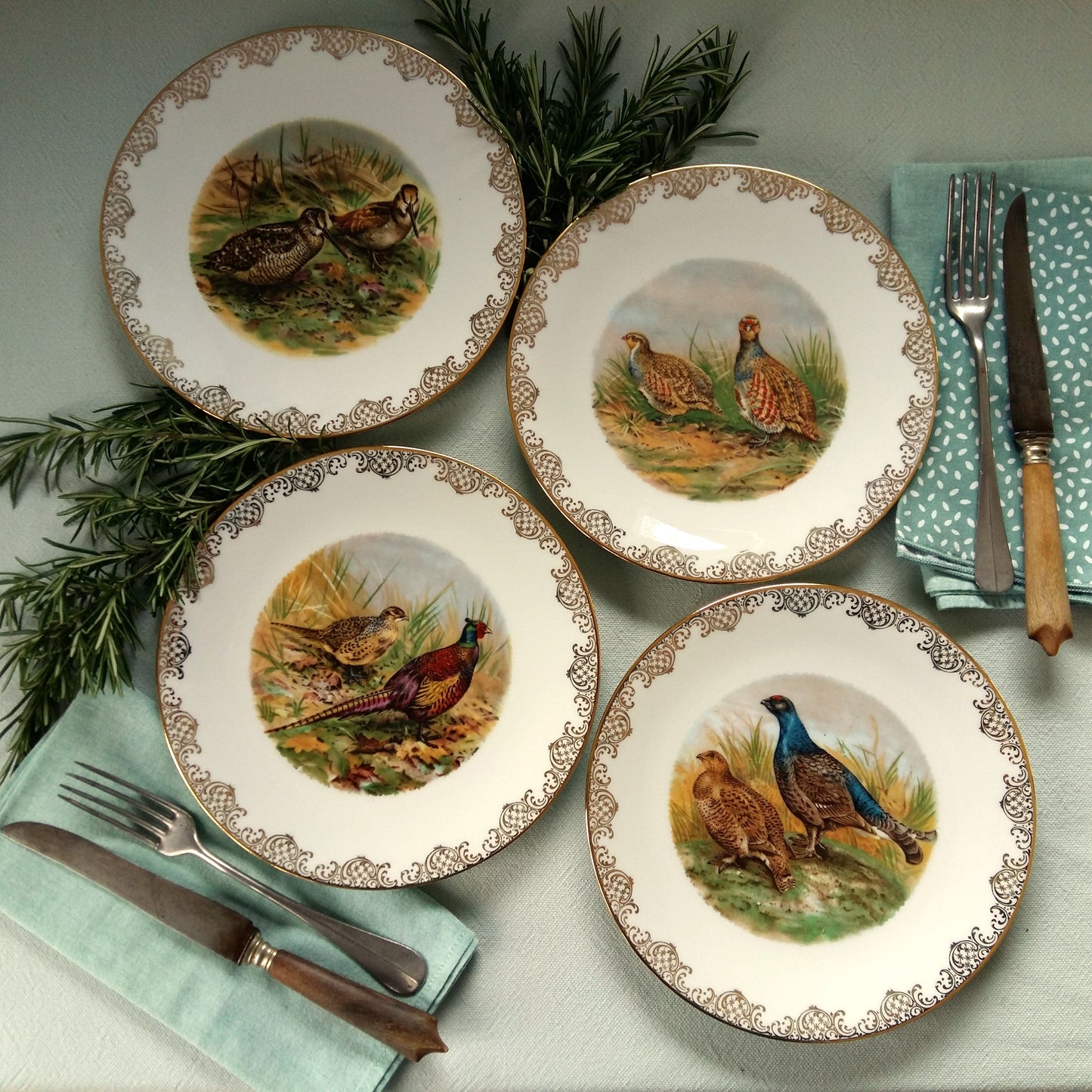 Four Game Bird Plates. Limoges Porcelain from Tiggy & Pip - Just €112! Shop now at Tiggy and Pip