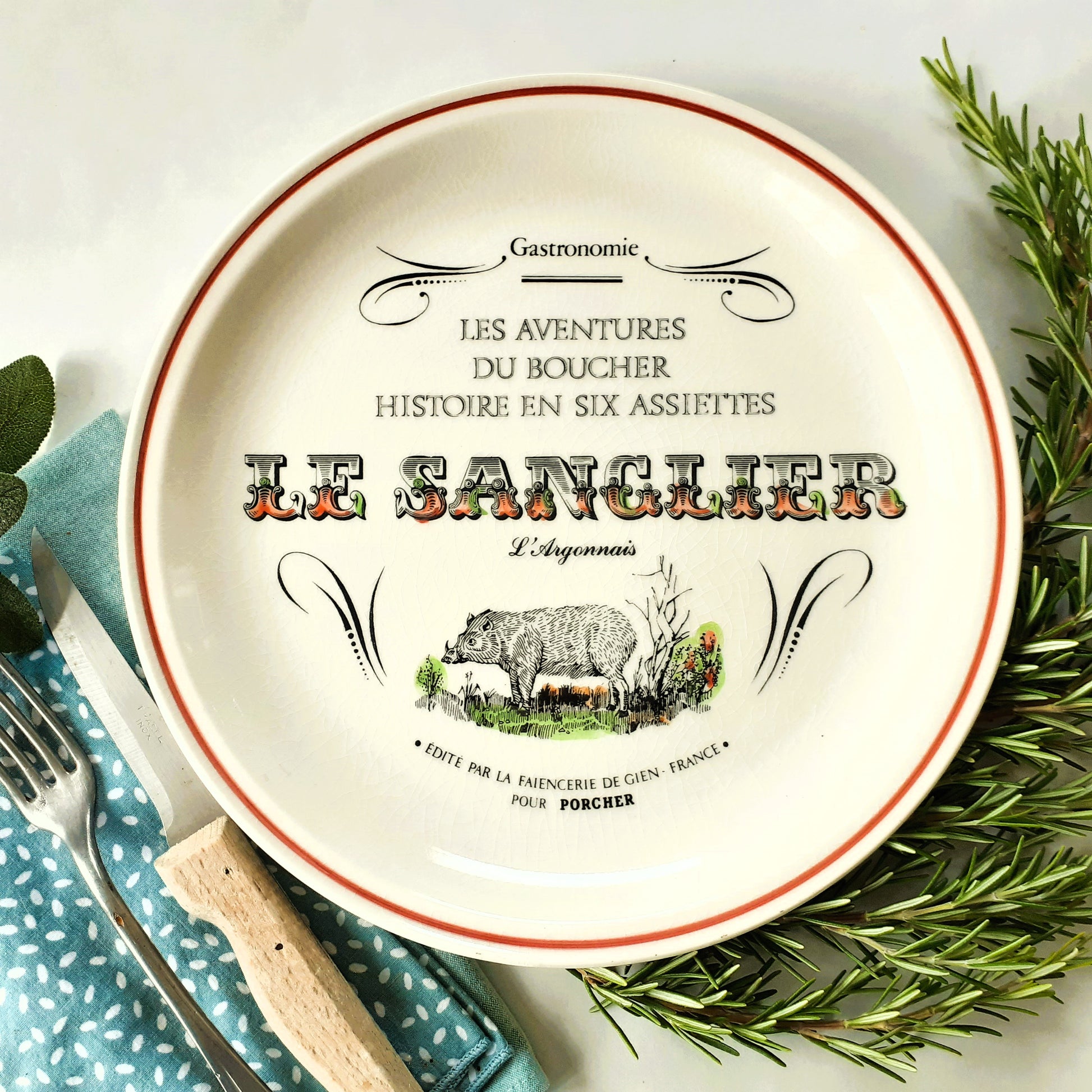 Six GIEN 1970s Butchers Dinner Plates from Tiggy & Pip - Just €168! Shop now at Tiggy and Pip