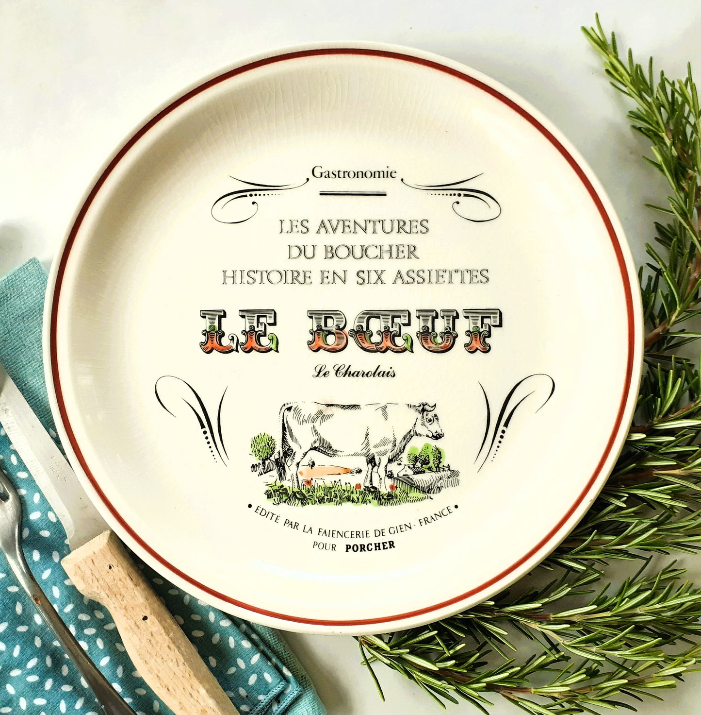 Six GIEN 1970s Butchers Dinner Plates from Tiggy & Pip - Just €168! Shop now at Tiggy and Pip