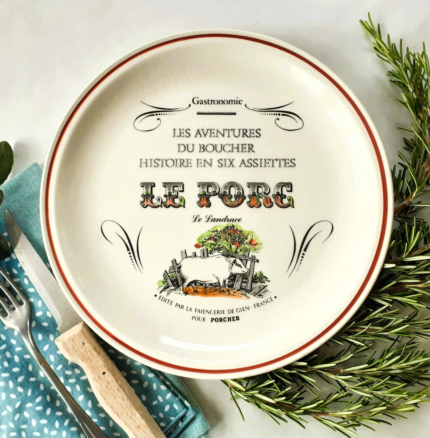 Six GIEN 1970s Butchers Dinner Plates from Tiggy & Pip - Just €168! Shop now at Tiggy and Pip