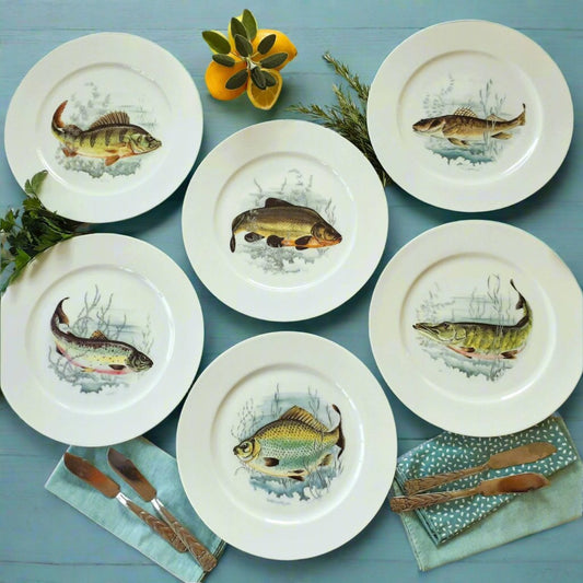 Six Limoges Porcelain Fish Plates from Tiggy & Pip - Just €174! Shop now at Tiggy and Pip