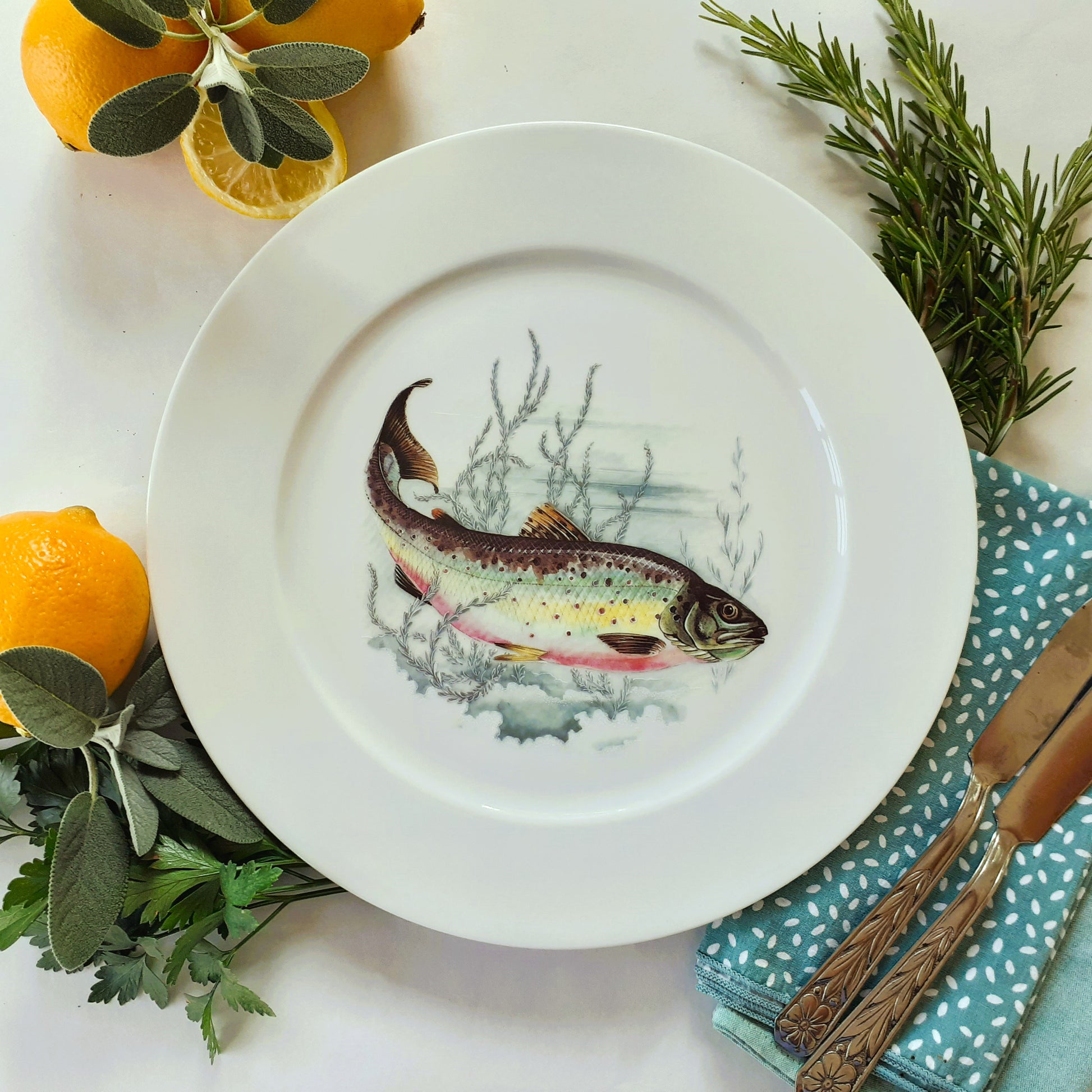 Six Limoges Porcelain Fish Plates and Platter from Tiggy & Pip - Just €260! Shop now at Tiggy and Pip