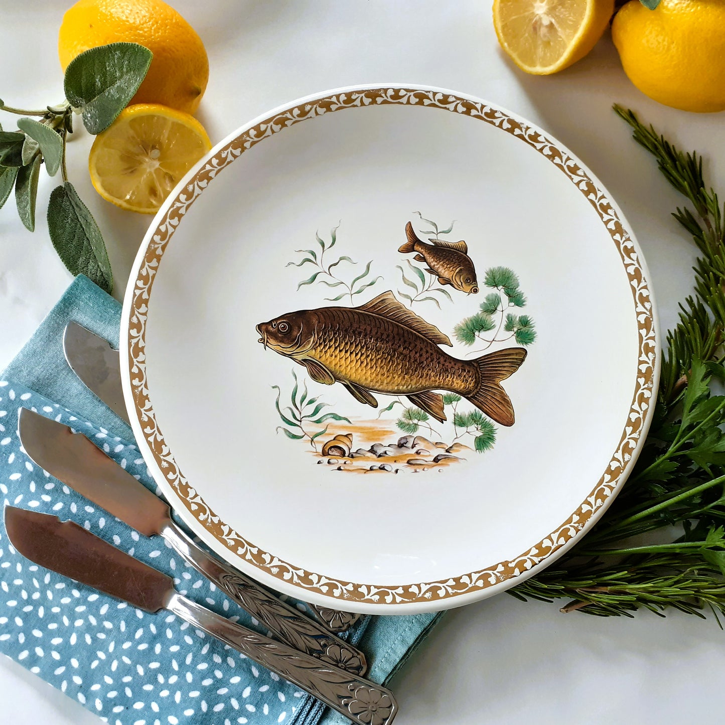 Six Longchamp Fish Plates and Fish Platter. from Tiggy & Pip - Just €225! Shop now at Tiggy and Pip