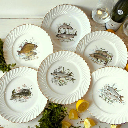 Six antique fish plates by Luneville, France from Tiggy & Pip - Just €168! Shop now at Tiggy and Pip