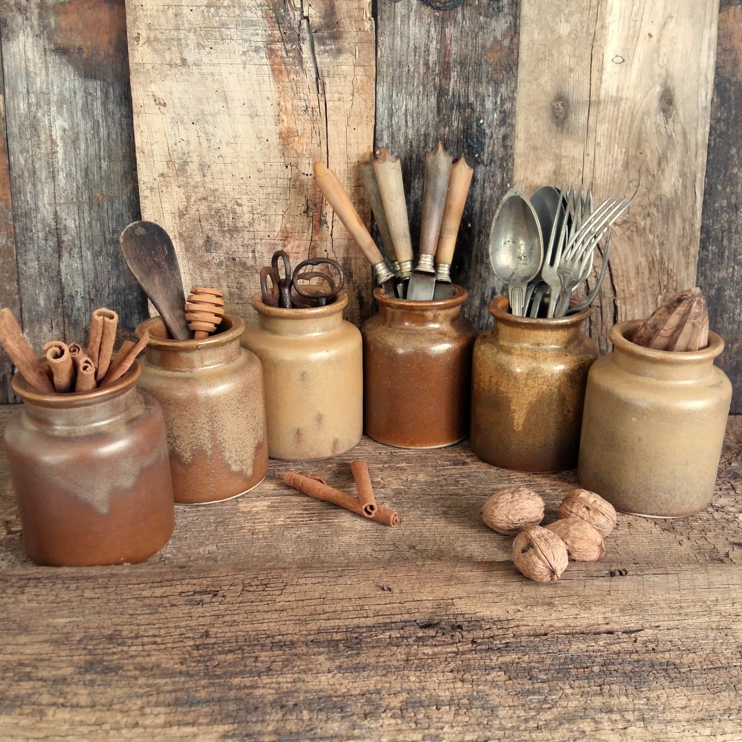 Set of 6 Stoneware Mustard Pots. from Tiggy & Pip - Just €144! Shop now at Tiggy and Pip