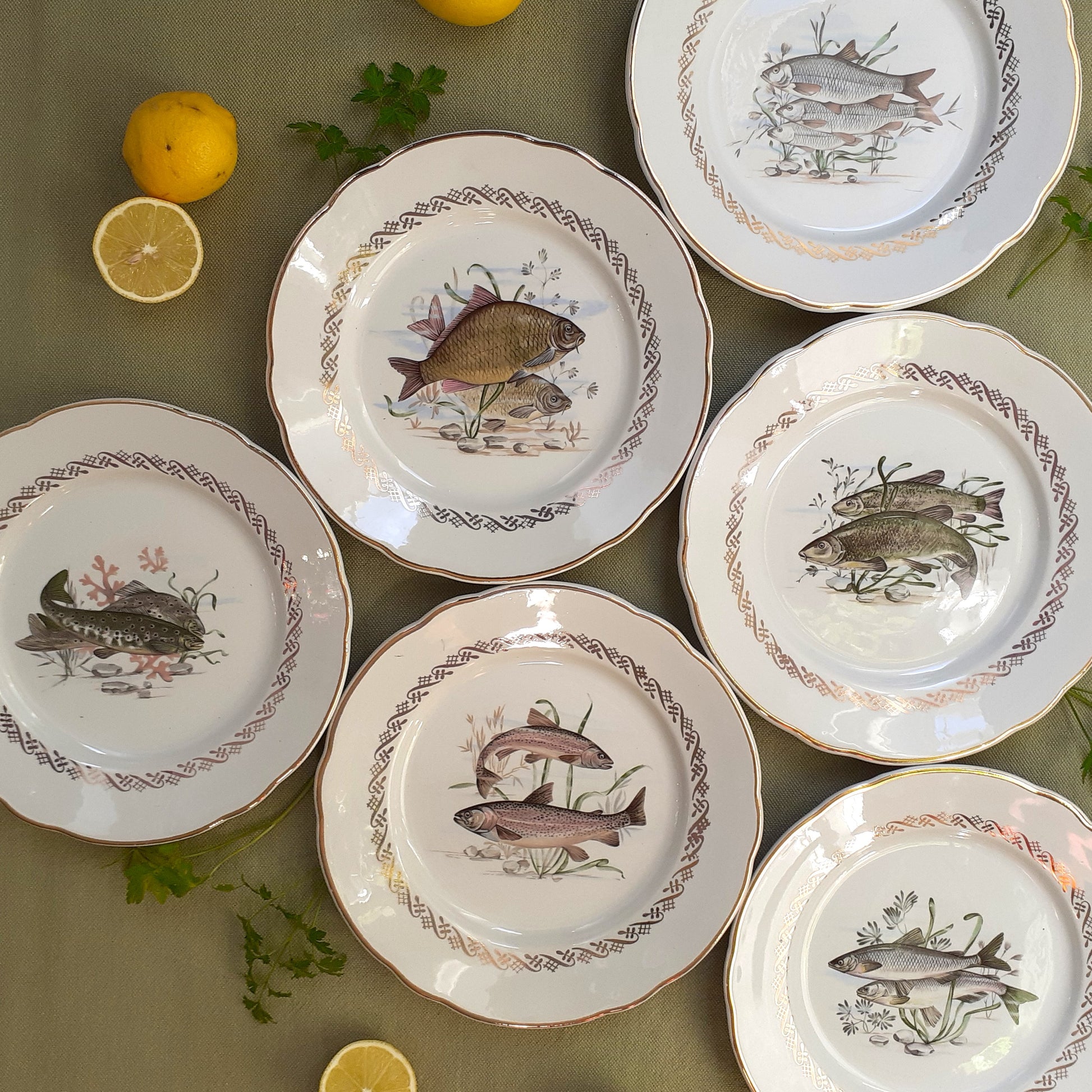 Set of Six 1950s Fish Plates from Tiggy & Pip - Just €156! Shop now at Tiggy and Pip