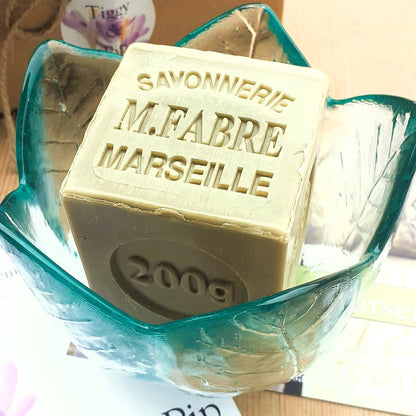 Savon de Marseille Soap in Glass Dish from Tiggy & Pip - Just €46! Shop now at Tiggy and Pip