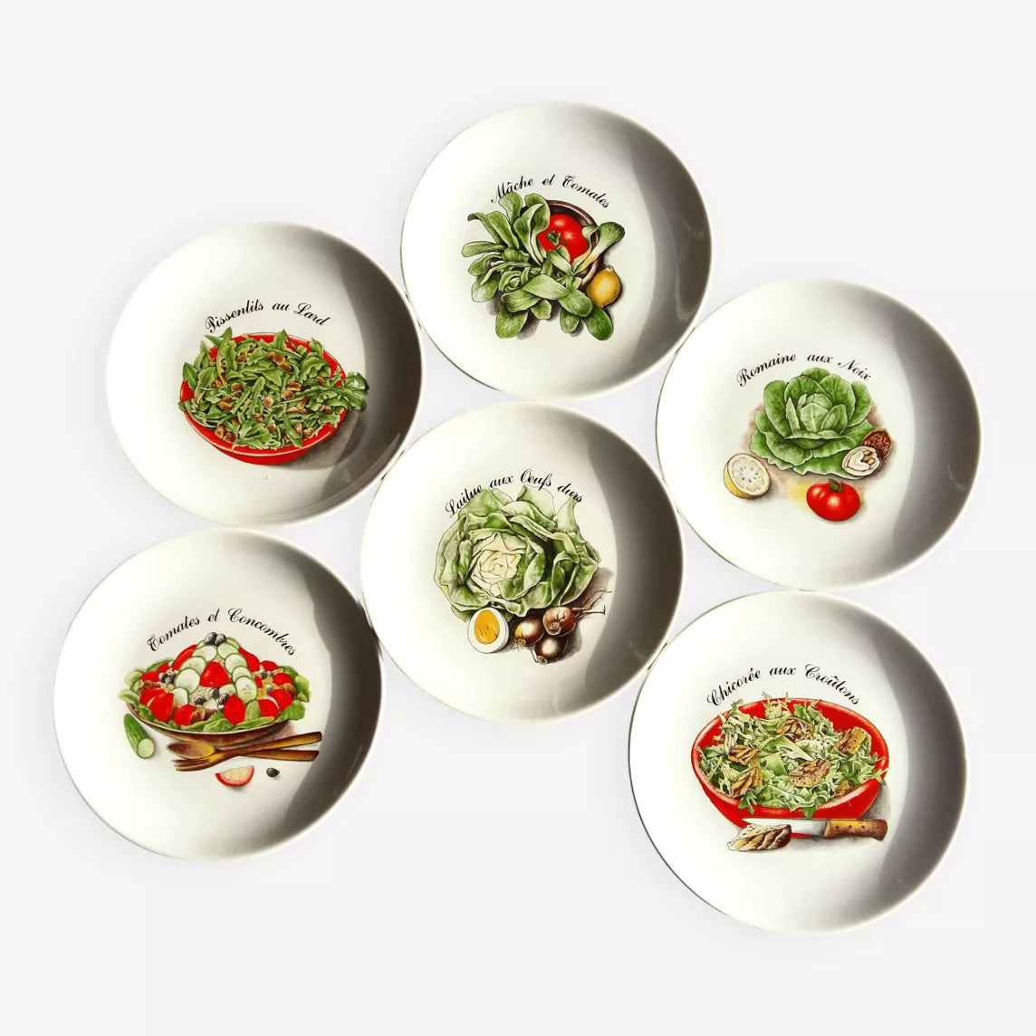 Six Mid Century Modern Salad Recipe Plates from Tiggy & Pip - Just €156! Shop now at Tiggy and Pip