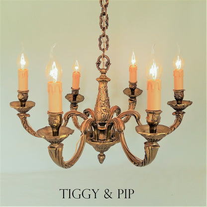 Antique Bronze, 6 Arm, Chandelier from Tiggy & Pip - Just €460! Shop now at Tiggy and Pip