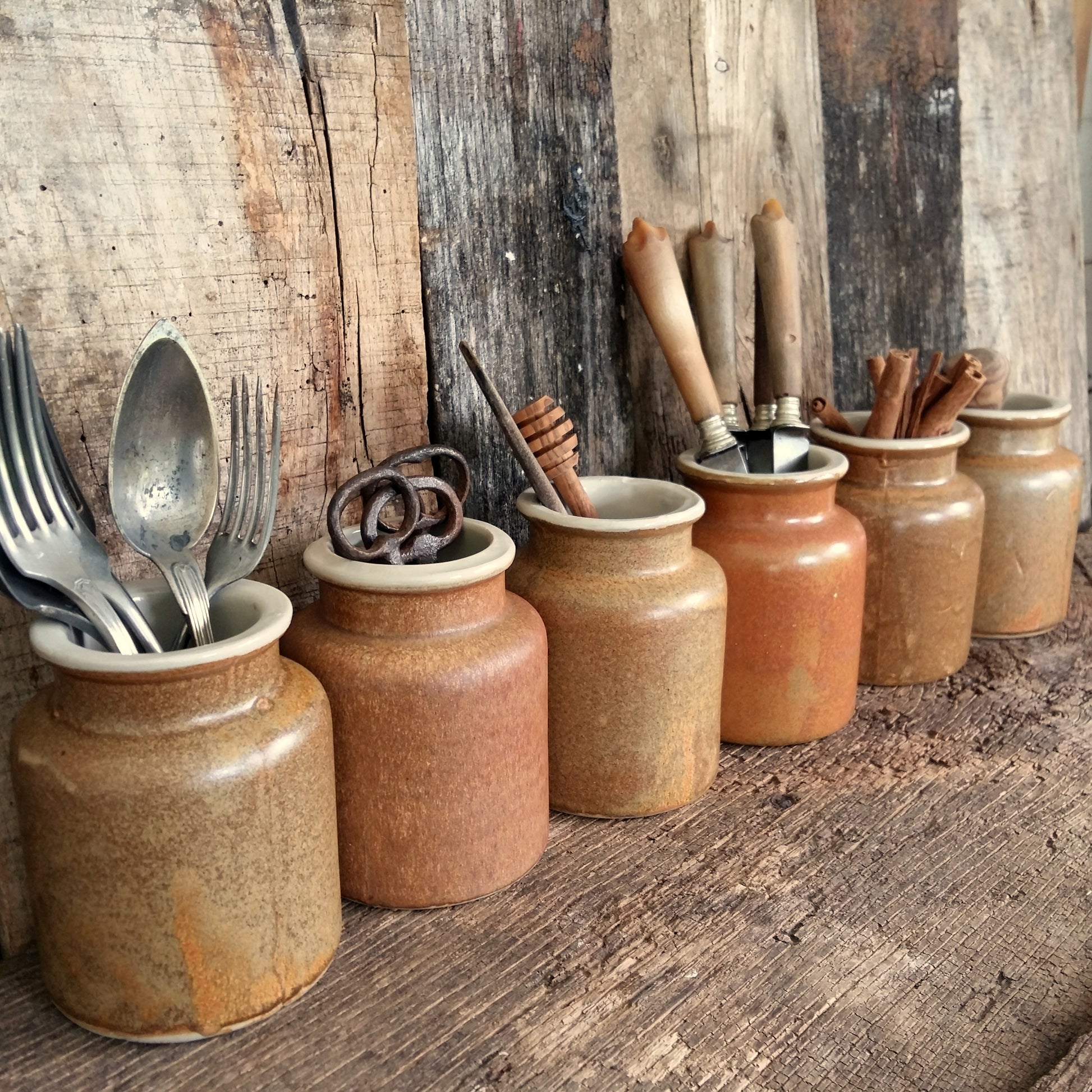 6 Stoneware Mustard Crocks. from Tiggy & Pip - Just €144! Shop now at Tiggy and Pip