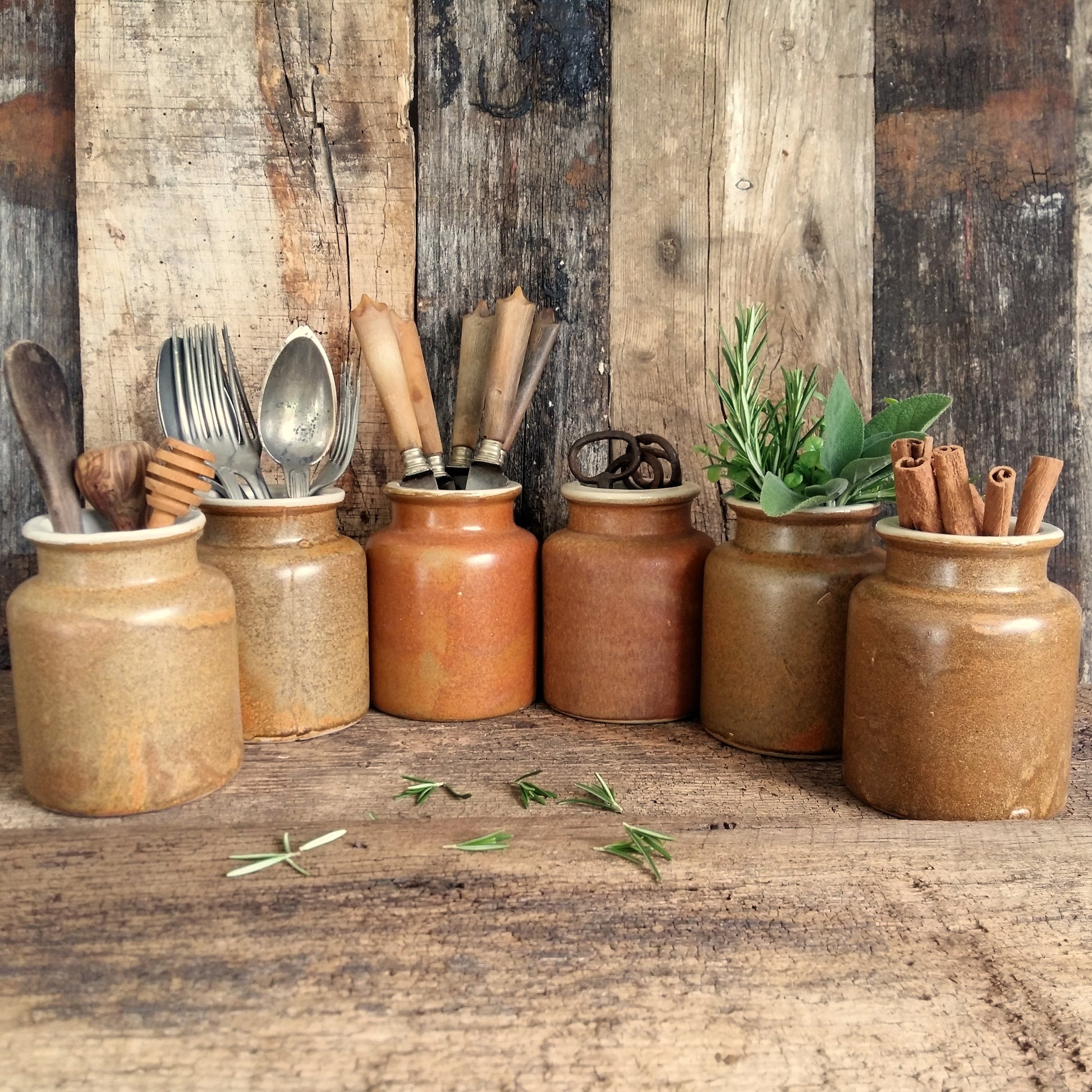 6 Stoneware Mustard Crocks. from Tiggy & Pip - Just €144! Shop now at Tiggy and Pip