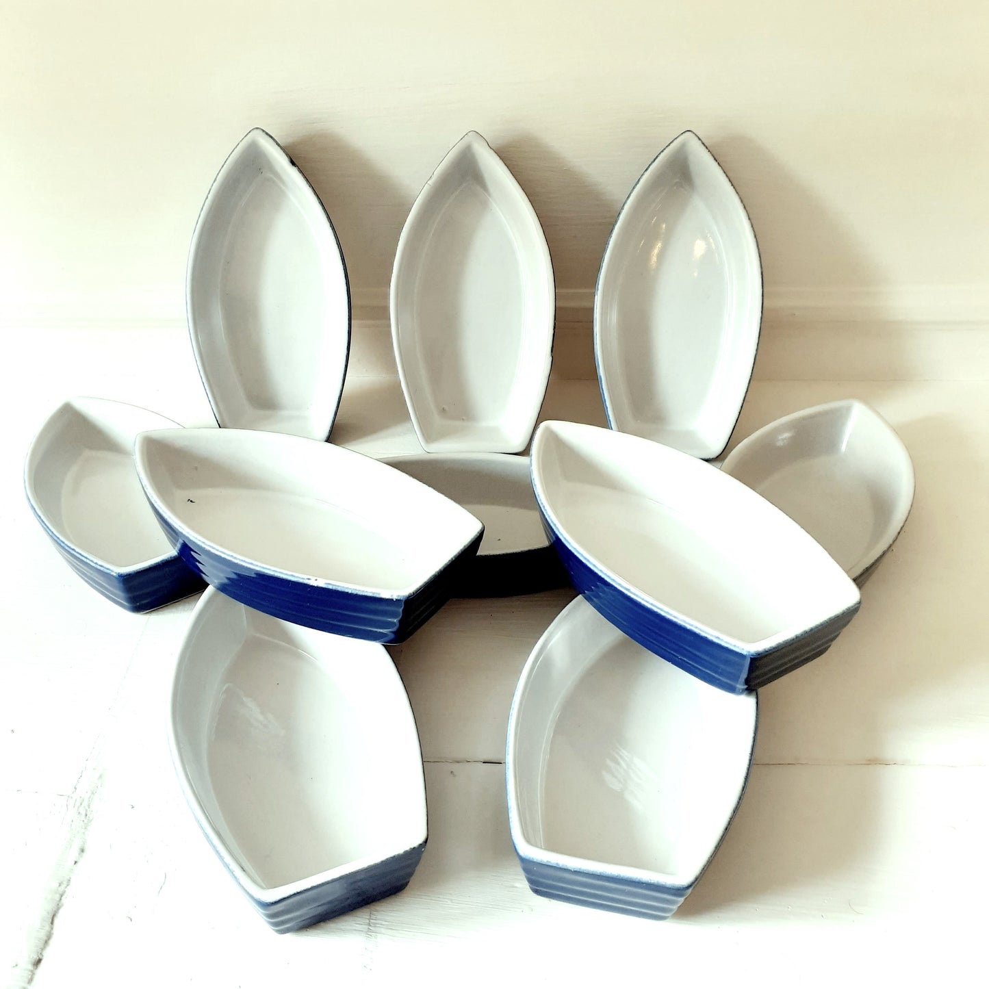 TEN Blue & White Boat Shaped Dishes from Tiggy & Pip - Just €98! Shop now at Tiggy and Pip