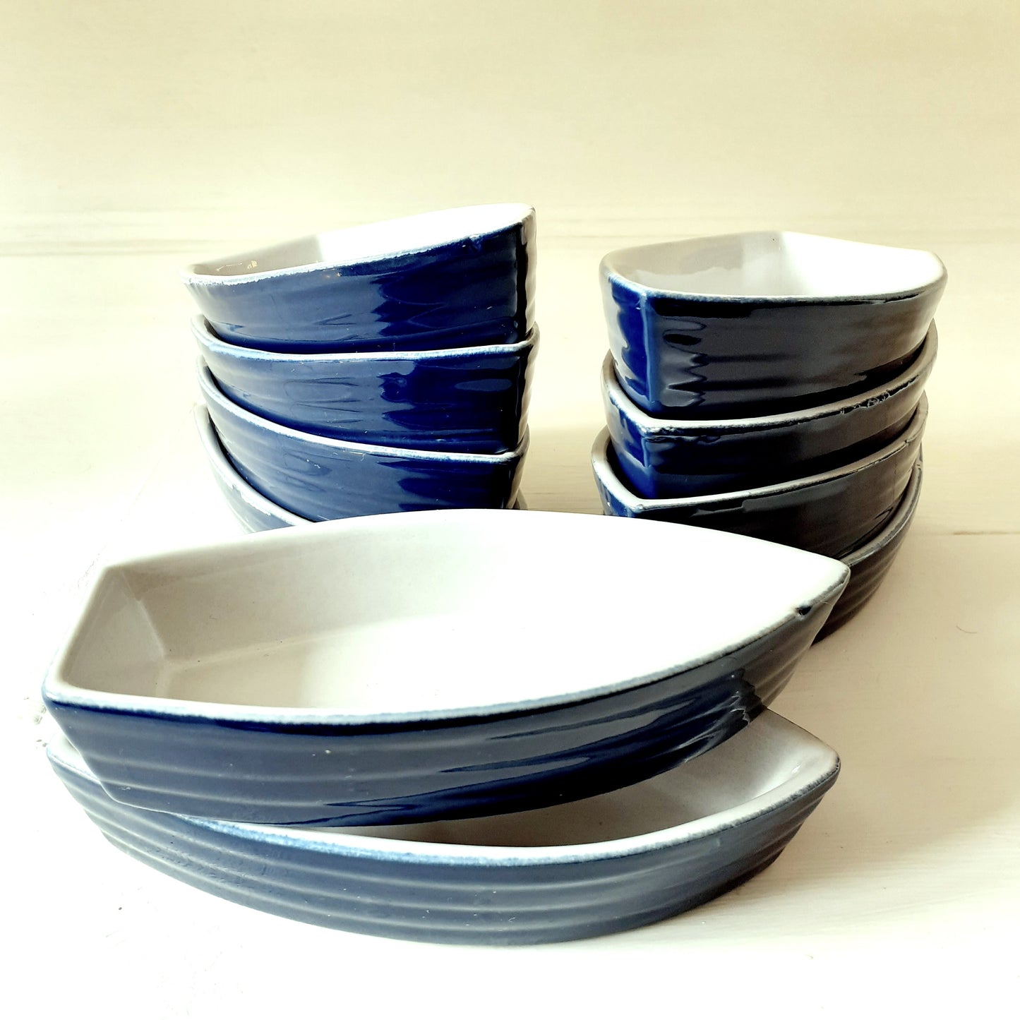 TEN Blue & White Boat Shaped Dishes from Tiggy & Pip - Just €98! Shop now at Tiggy and Pip