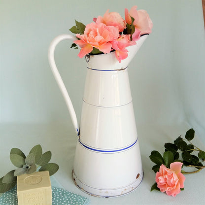 Large antique white enamel pitcher from Tiggy & Pip - Just €129! Shop now at Tiggy and Pip