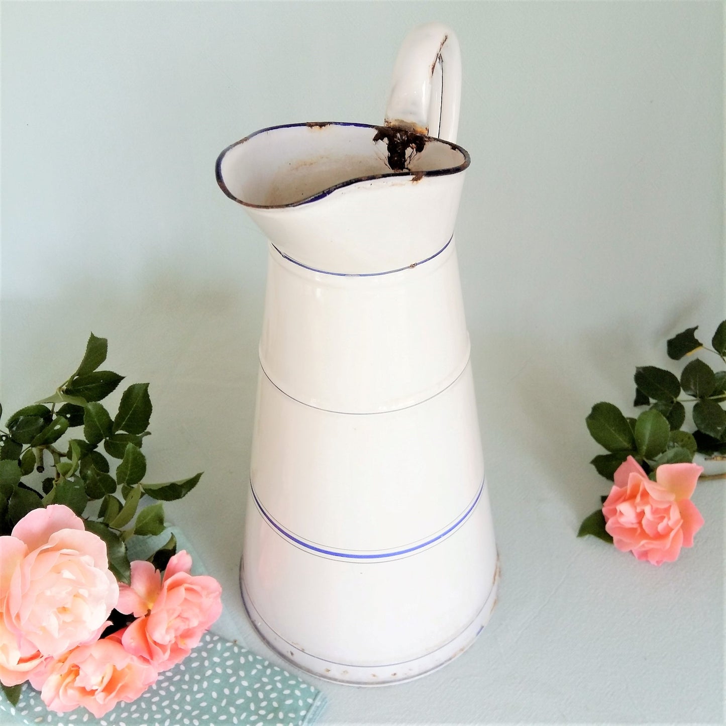 Large antique white enamel pitcher from Tiggy & Pip - Just €129! Shop now at Tiggy and Pip