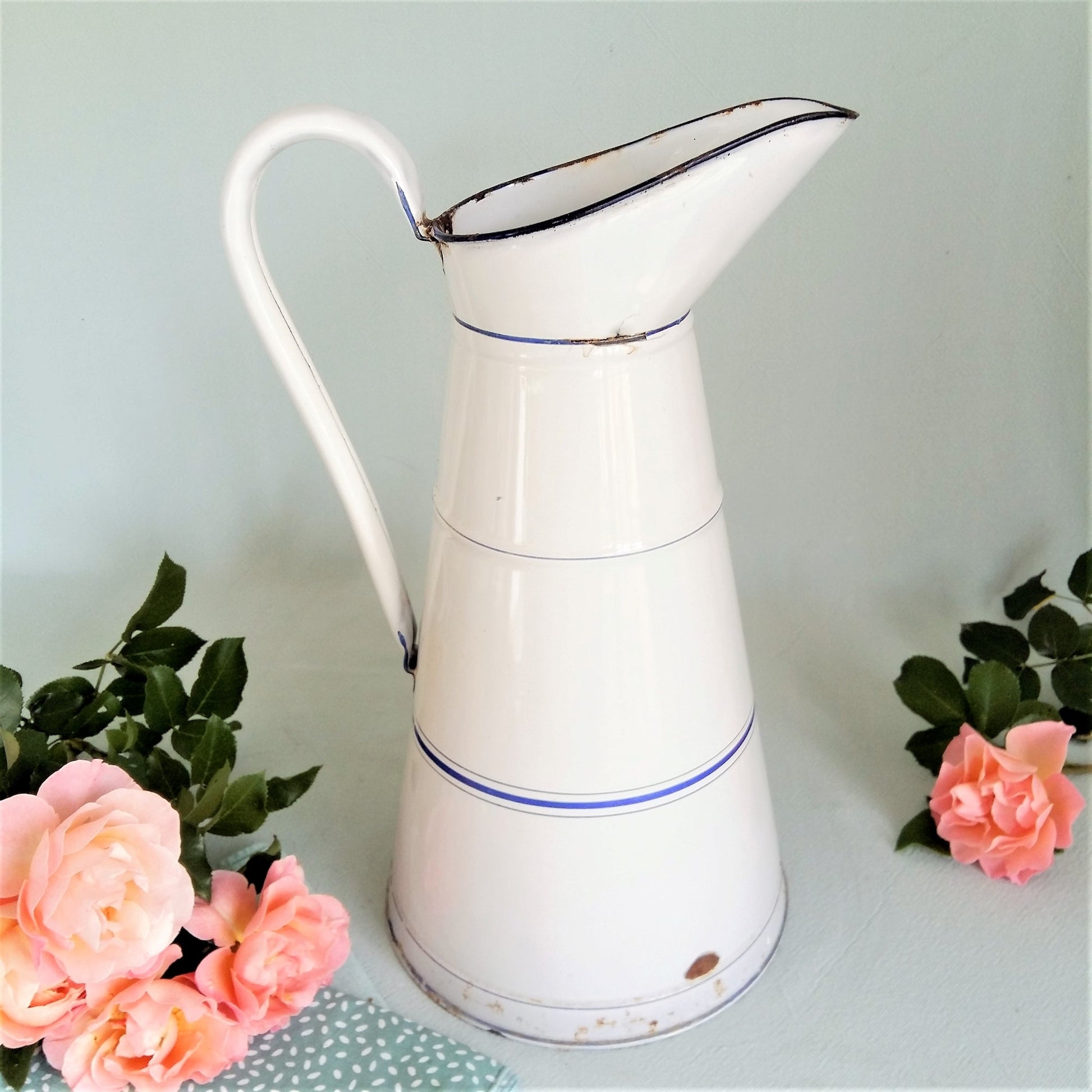 Large antique white enamel pitcher from Tiggy & Pip - Just €129! Shop now at Tiggy and Pip