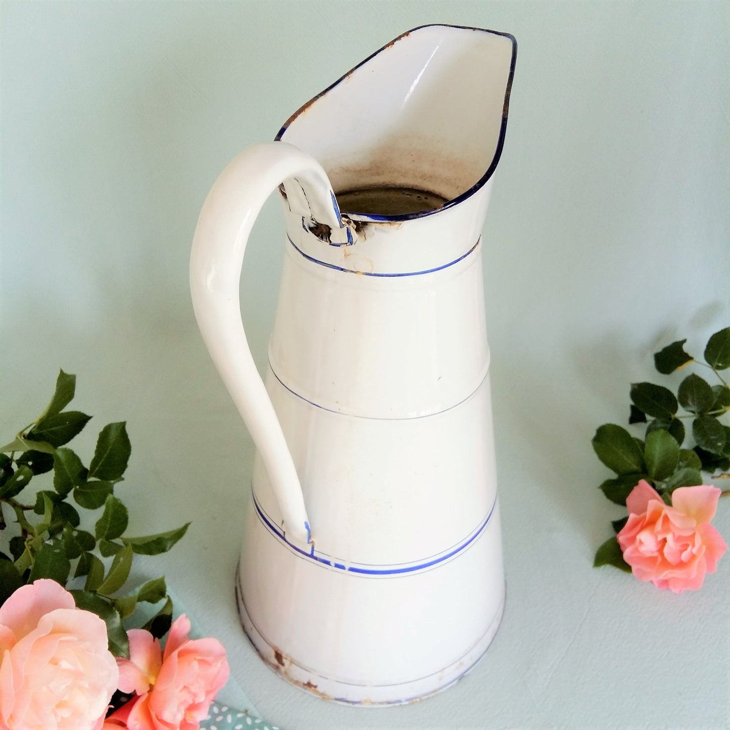 Large antique white enamel pitcher from Tiggy & Pip - Just €129! Shop now at Tiggy and Pip