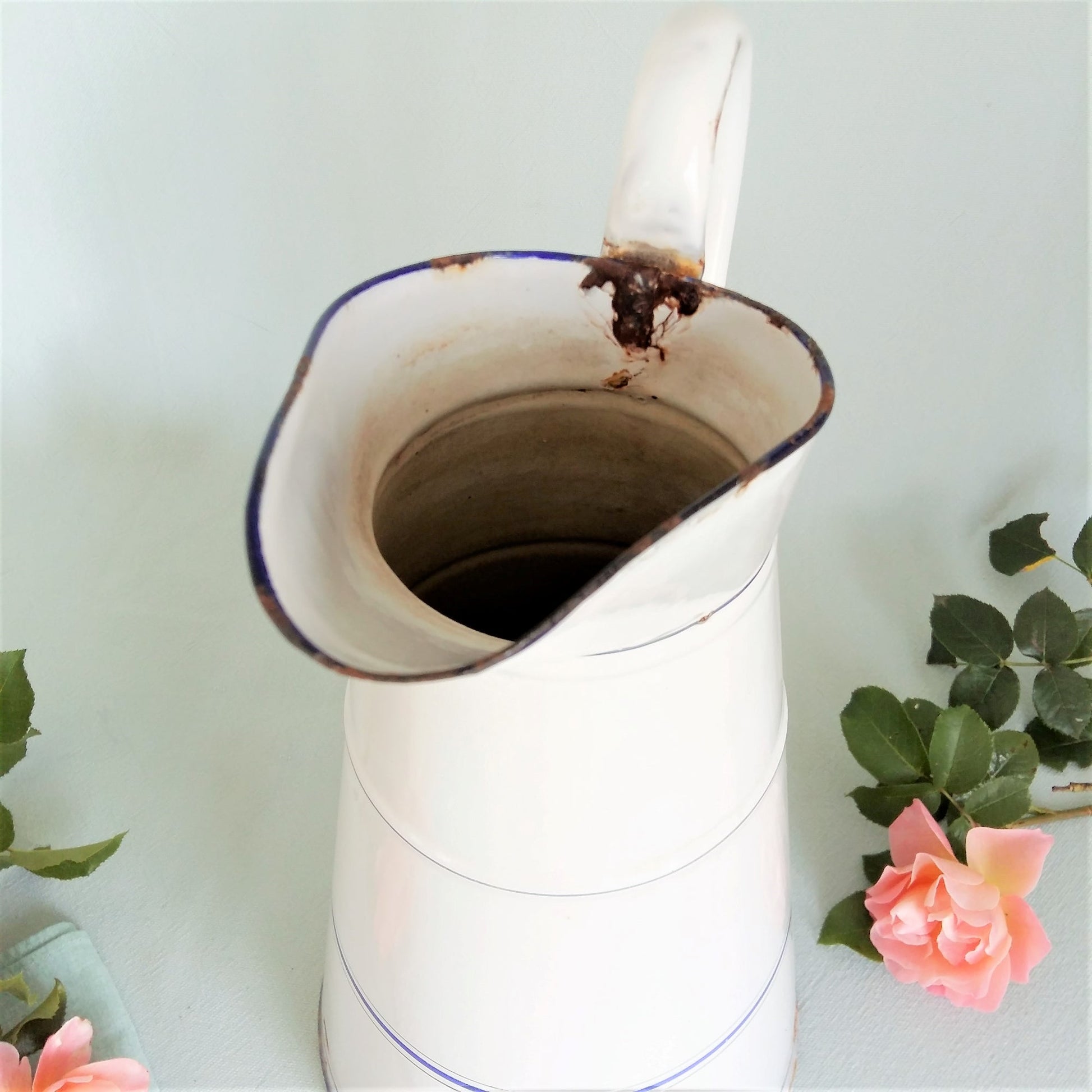 Large antique white enamel pitcher from Tiggy & Pip - Just €129! Shop now at Tiggy and Pip