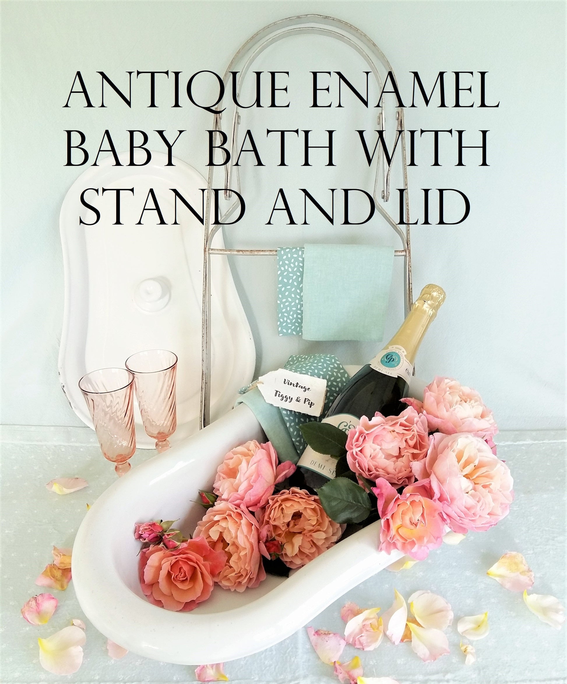 Enamel Baby Bath Tub with Lid, on Stand. from Tiggy & Pip - Just €260! Shop now at Tiggy and Pip