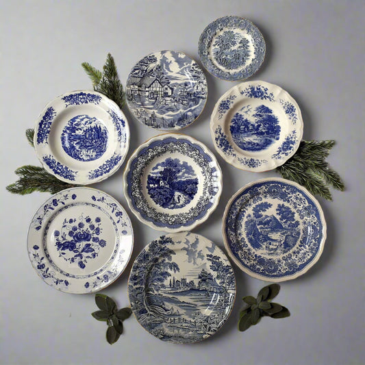 8 Mismatched Blue and White Plates/Dishes from Tiggy & Pip - Just €199! Shop now at Tiggy and Pip